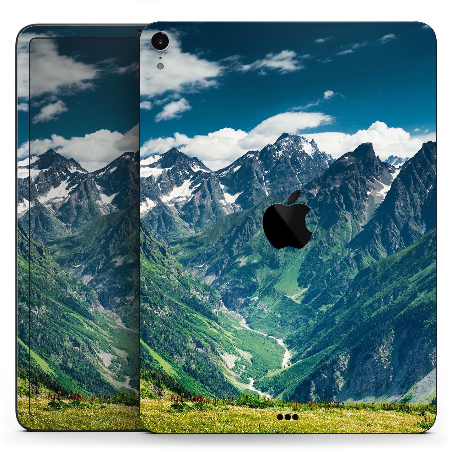 Scenic Mountaintops full body skin decal for Apple iPad Pro, showcasing a beautiful mountain landscape design.