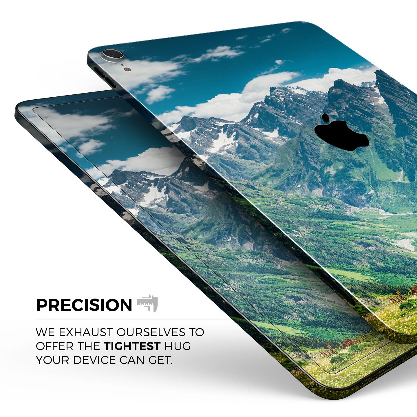 Scenic Mountaintops full body skin decal for Apple iPad Pro, showcasing a beautiful mountain landscape design.