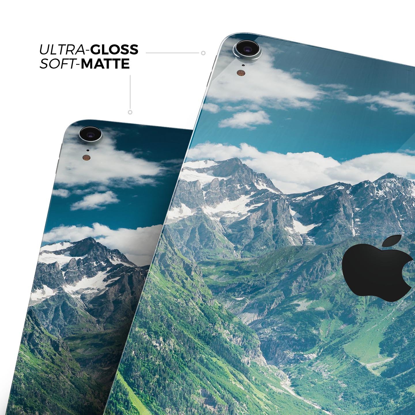 Scenic Mountaintops full body skin decal for Apple iPad Pro, showcasing a beautiful mountain landscape design.