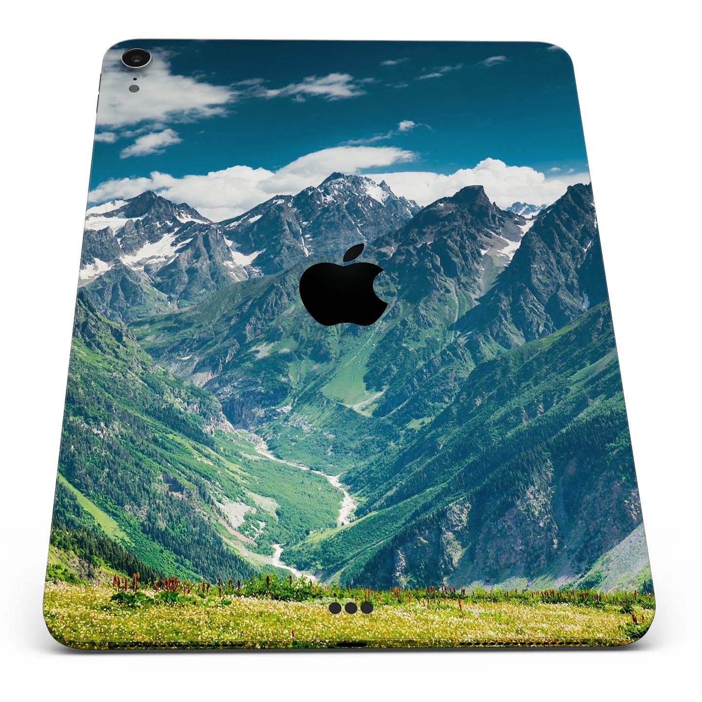 Scenic Mountaintops full body skin decal for Apple iPad Pro, showcasing a beautiful mountain landscape design.