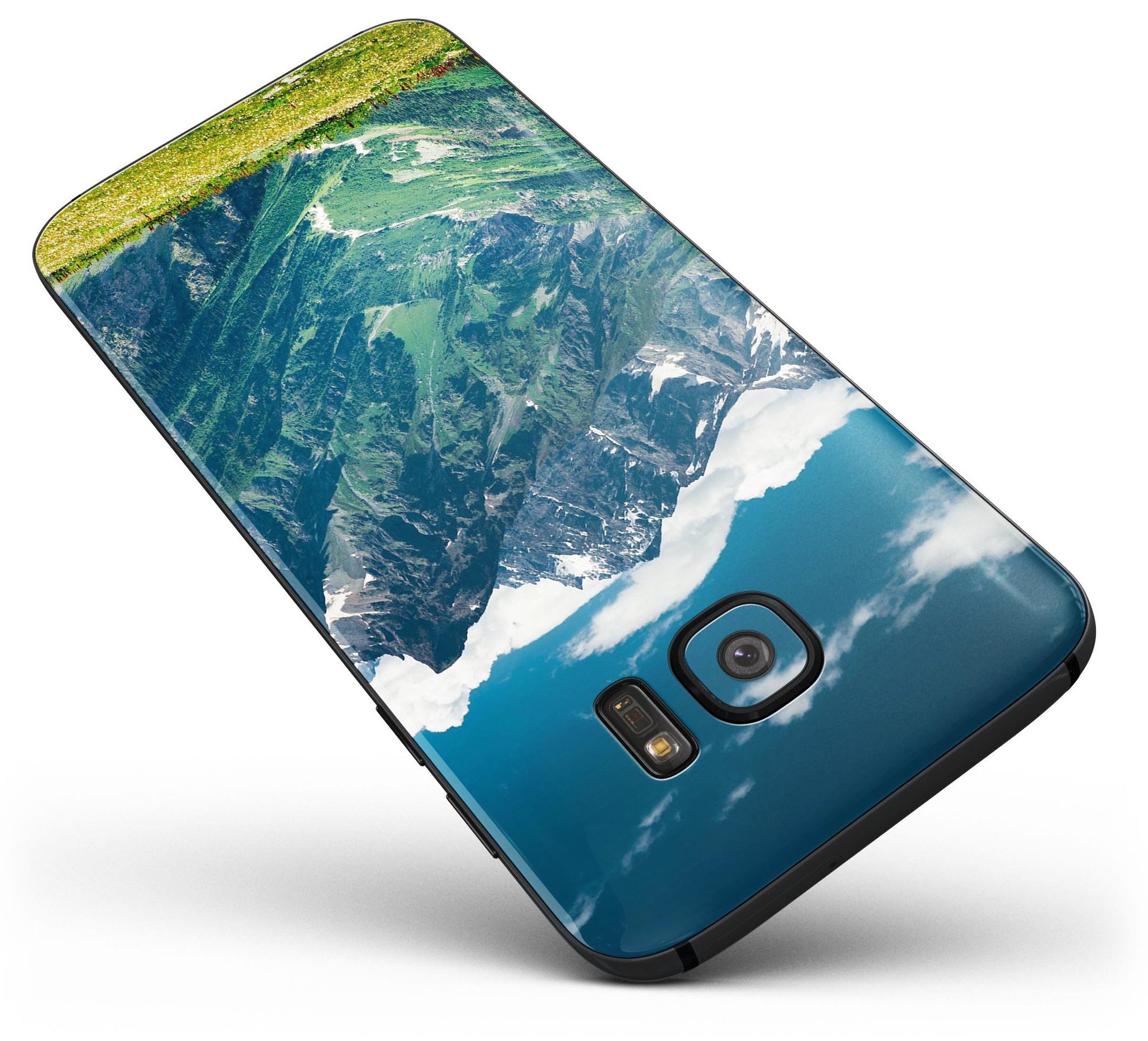 Scenic Mountaintops Full Body Skin-Kit for Samsung Galaxy S7, showcasing vibrant mountain design and sleek finish.