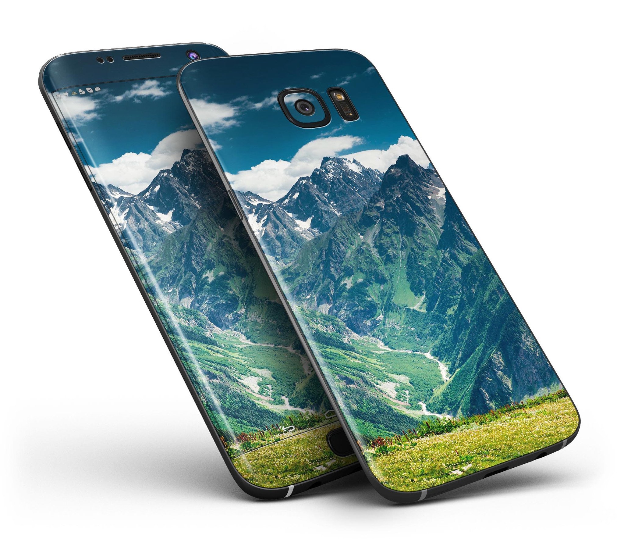 Scenic Mountaintops Full Body Skin-Kit for Samsung Galaxy S7, showcasing vibrant mountain design and sleek finish.