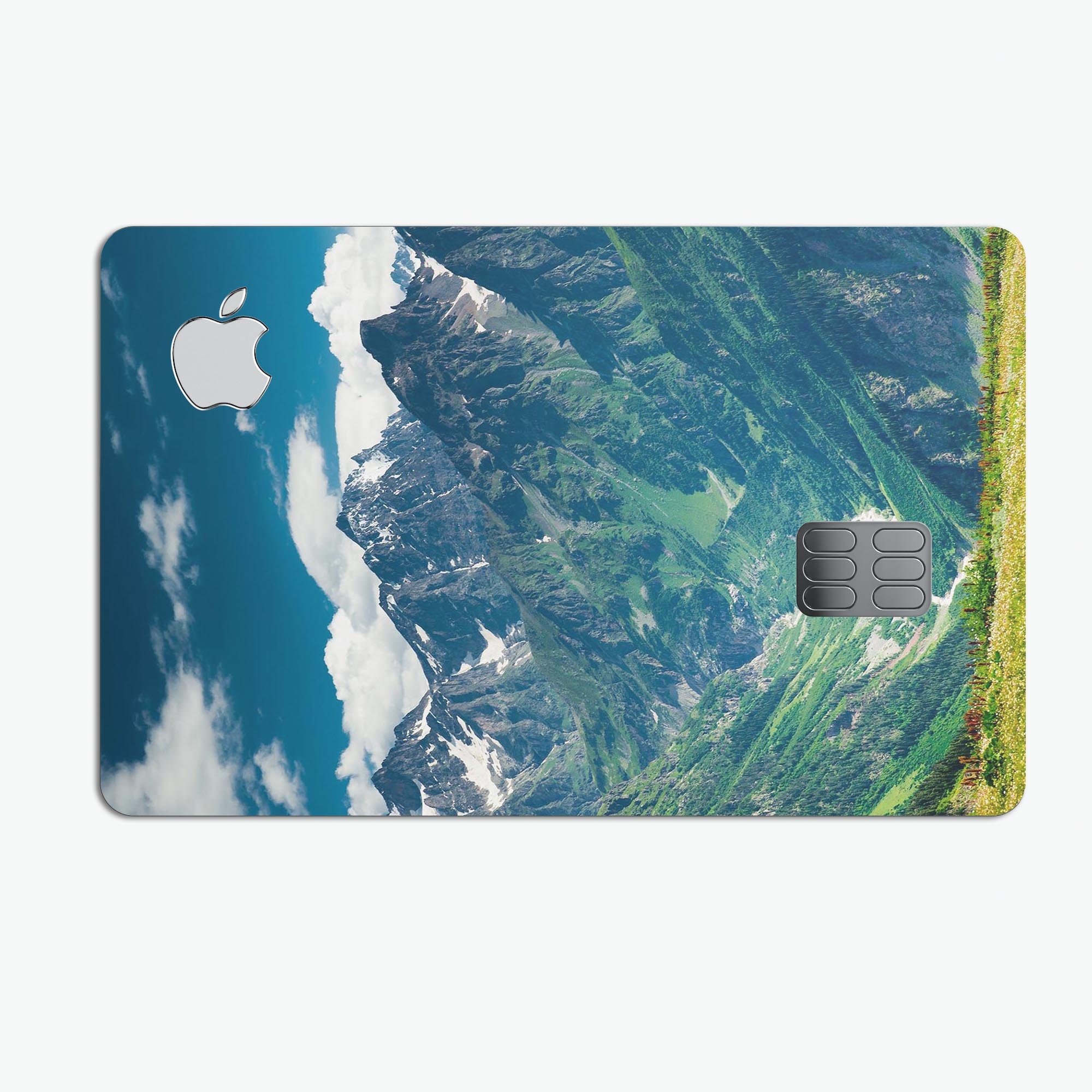 Scenic Mountaintops decal skin-kit for Apple Card, showcasing premium vinyl design and finishes.