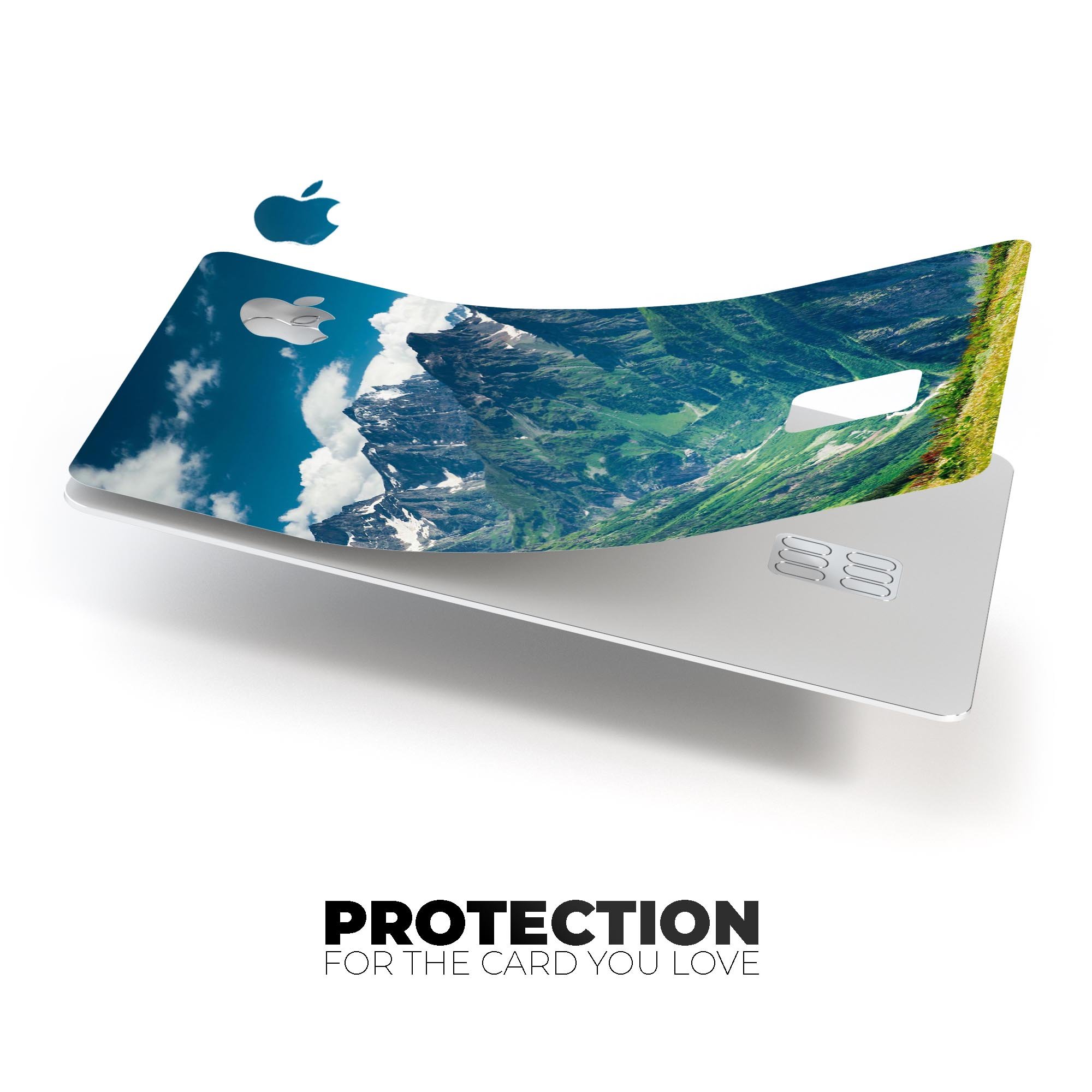 Scenic Mountaintops decal skin-kit for Apple Card, showcasing premium vinyl design and finishes.