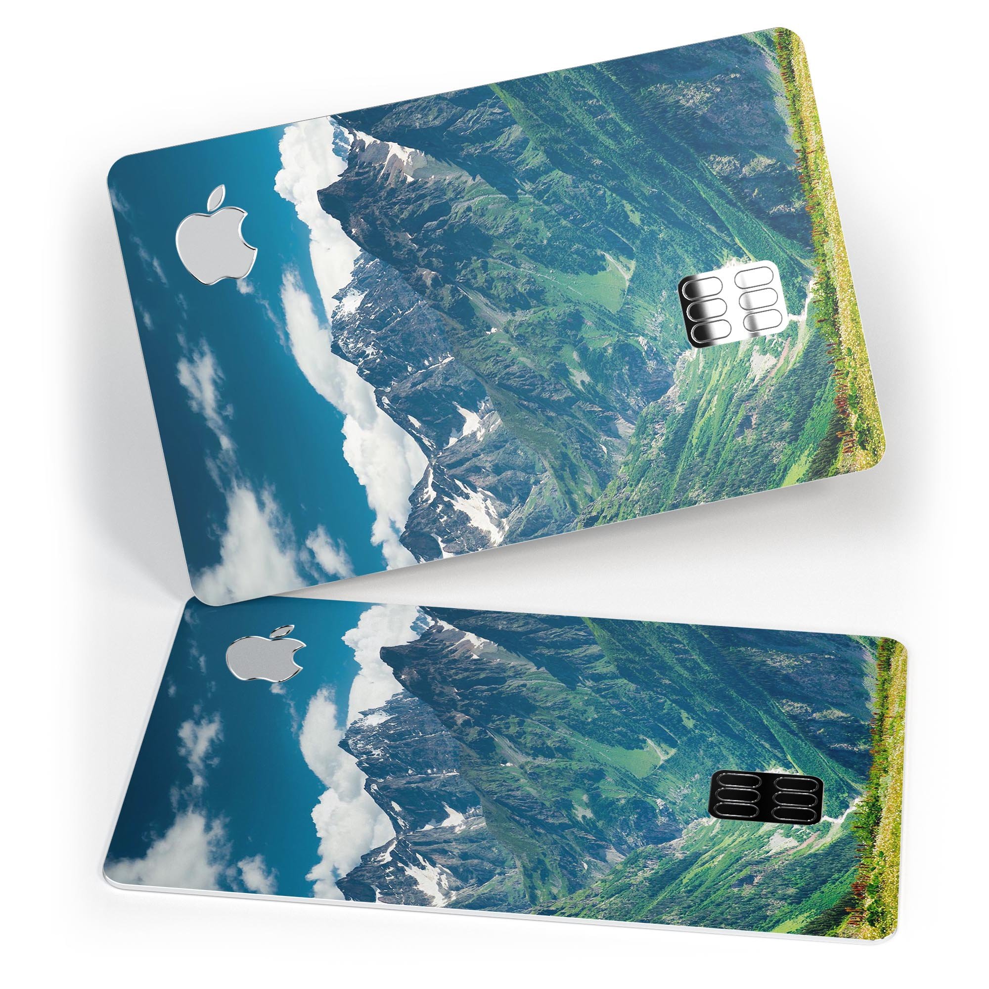 Scenic Mountaintops decal skin-kit for Apple Card, showcasing premium vinyl design and finishes.