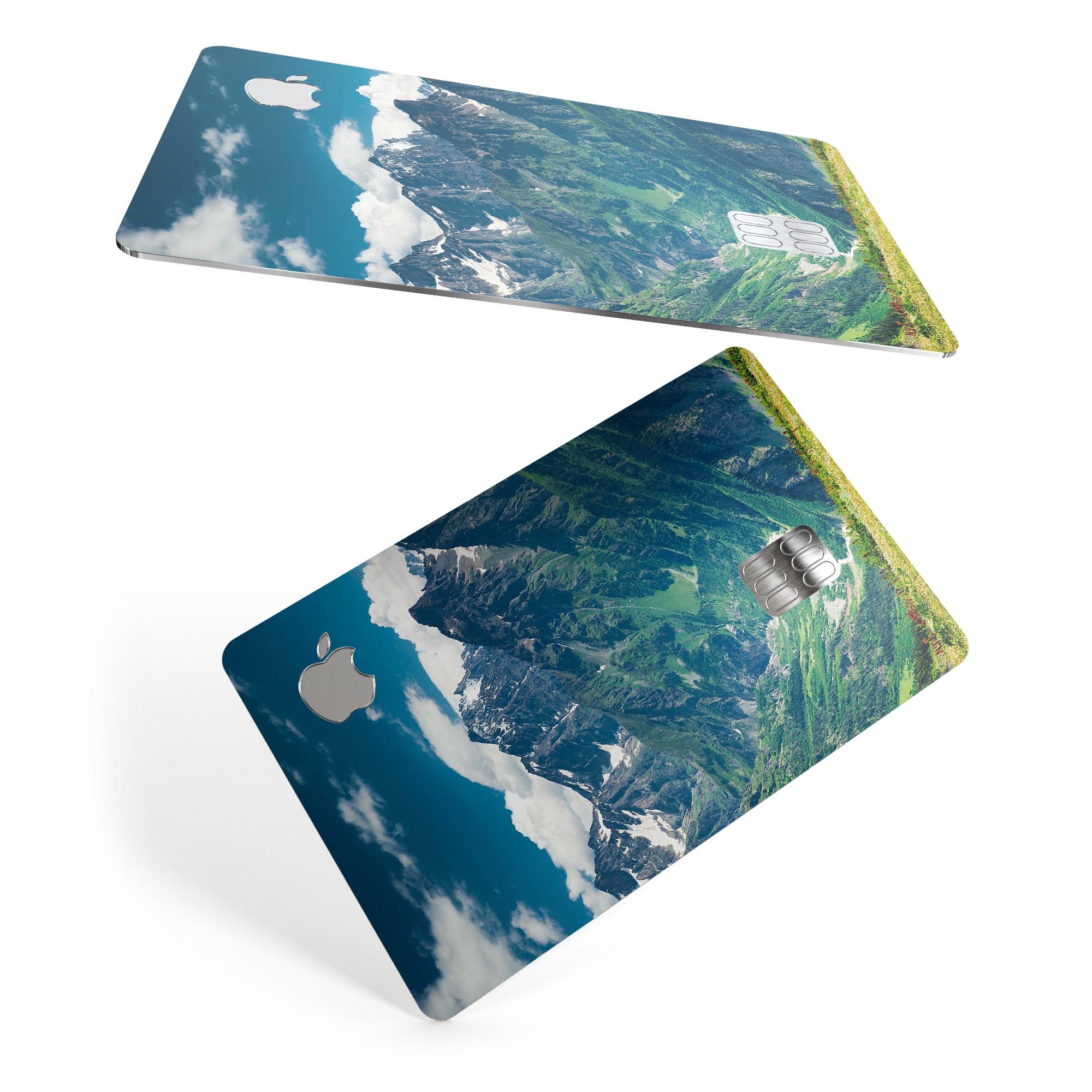 Scenic Mountaintops decal skin-kit for Apple Card, showcasing premium vinyl design and finishes.