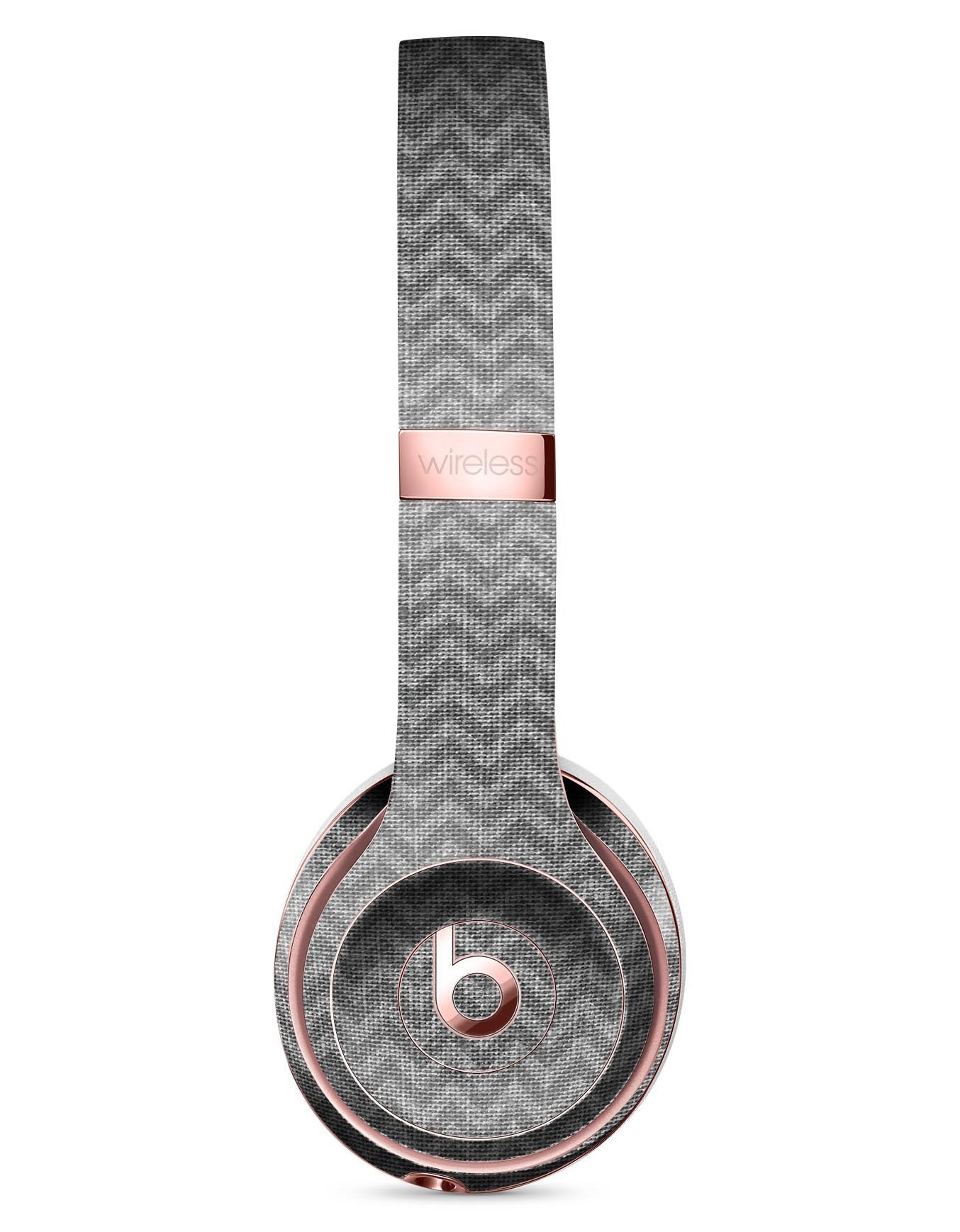 Scratched Chevron Over Gray Fabric Full-Body Skin Kit for Beats by Dre Solo 3 Wireless Headphones, showcasing a stylish design and premium vinyl material.