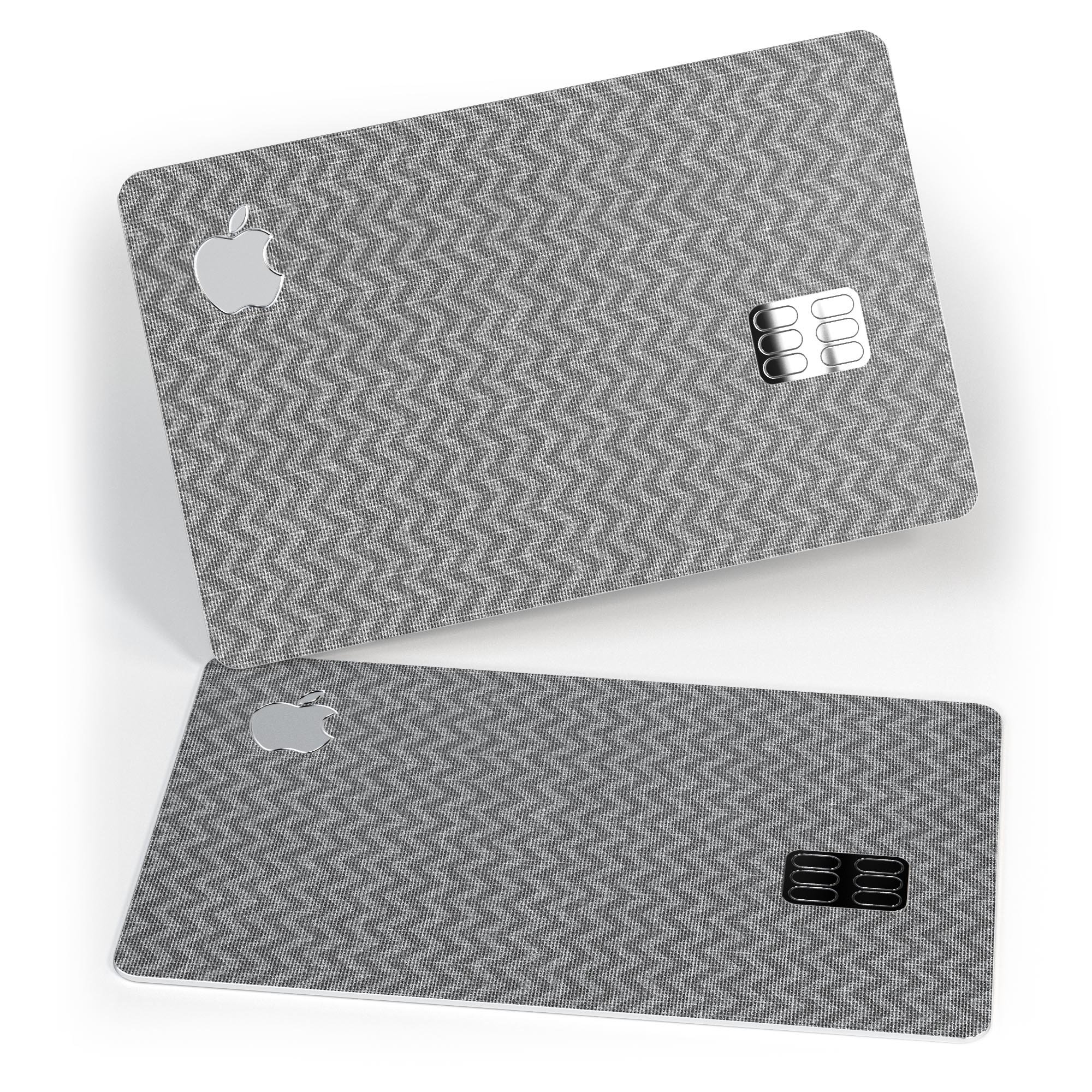 Scratched Chevron Over Gray Fabric decal skin applied to an Apple Card, showcasing its stylish design and premium quality.