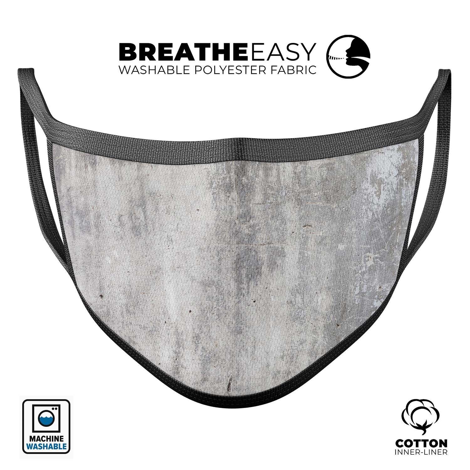 Scratched Concrete mouth cover, unisex anti-dust cotton mask, showcasing adjustable ear loops and vibrant dye-sublimated design.