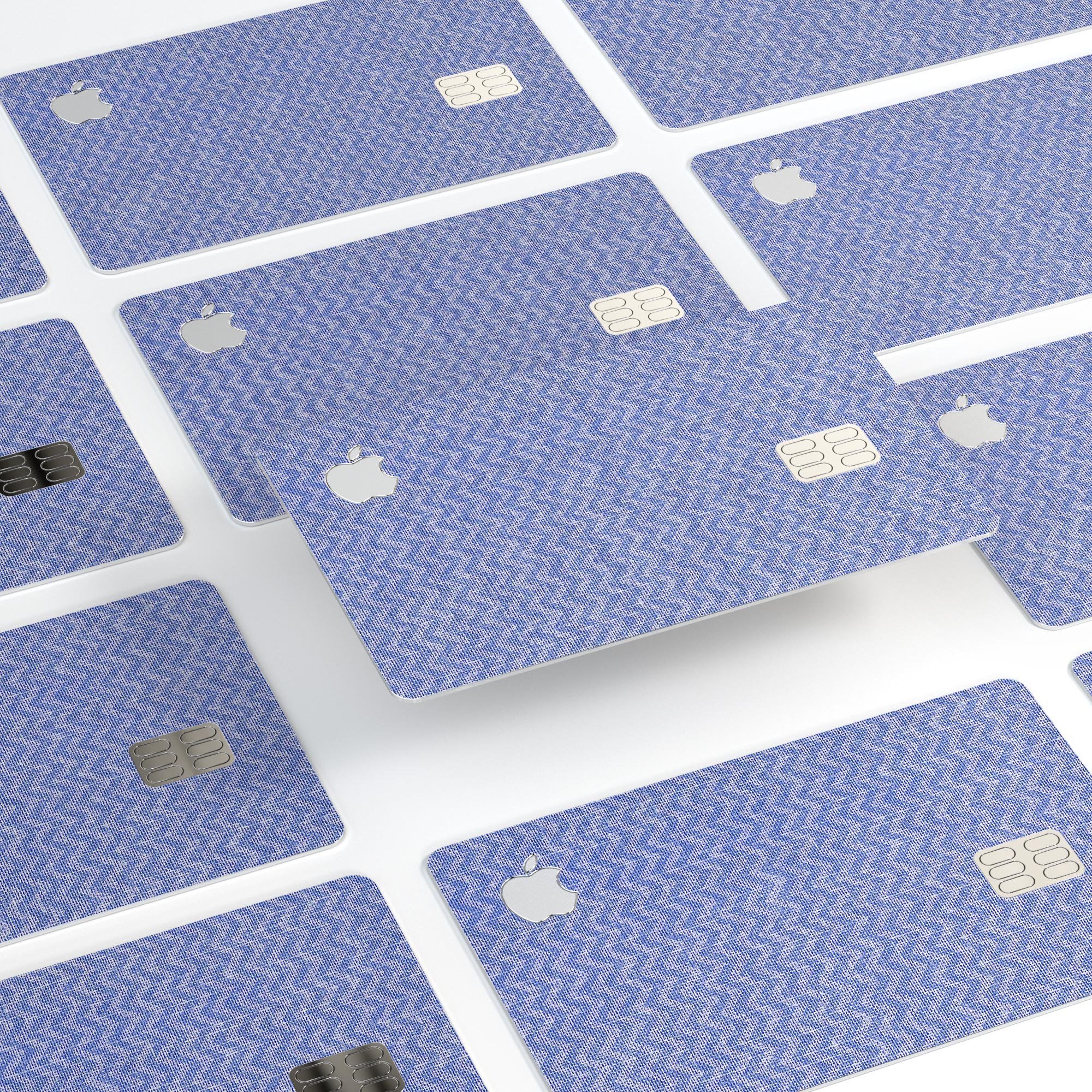 Scratched Deep Blue Sea Fabric Pattern decal on an Apple Card, showcasing its vibrant design and protective features.