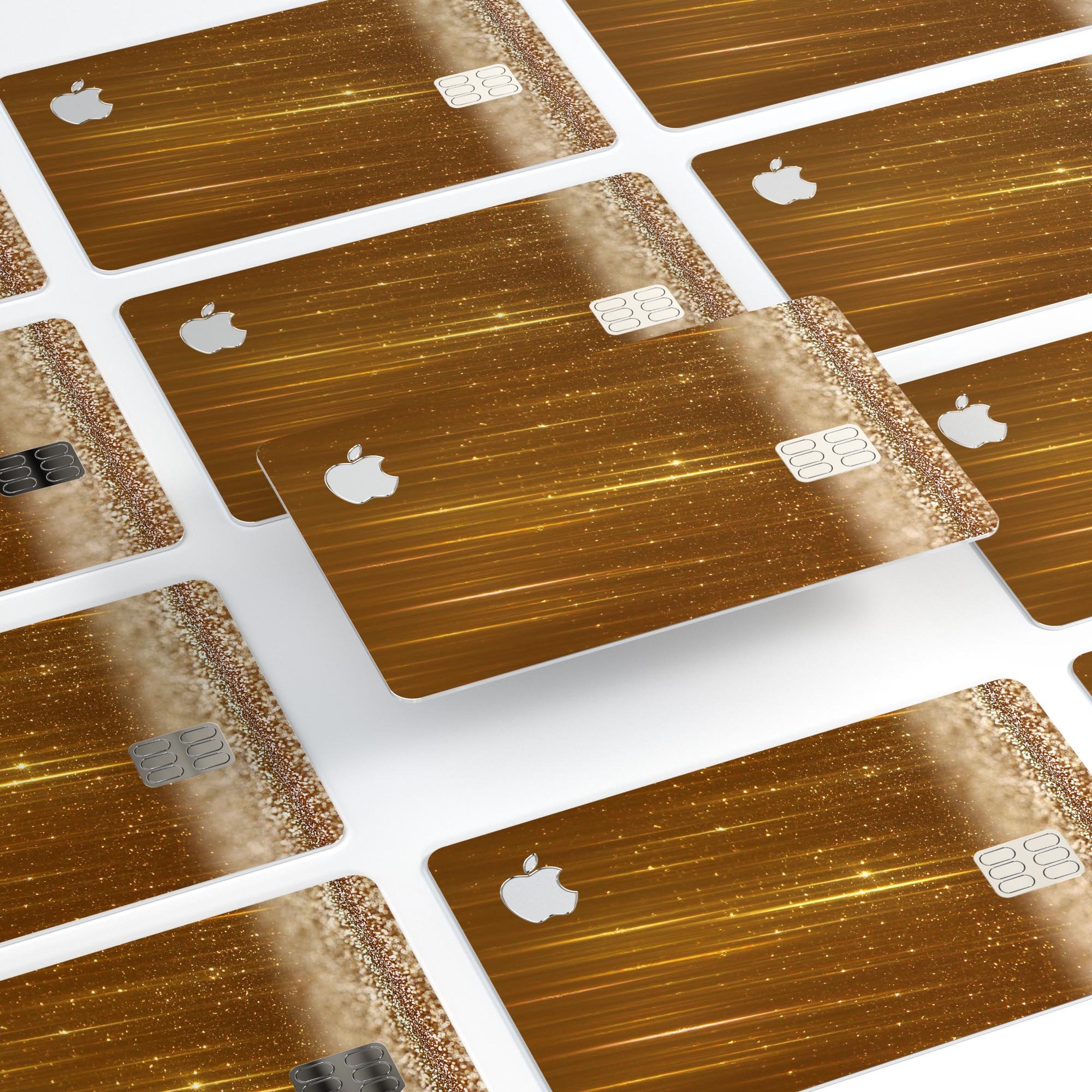 Premium Protective Decal Skin-Kit for Apple Card featuring scratched gold streaks design, showcasing its stylish and protective features.