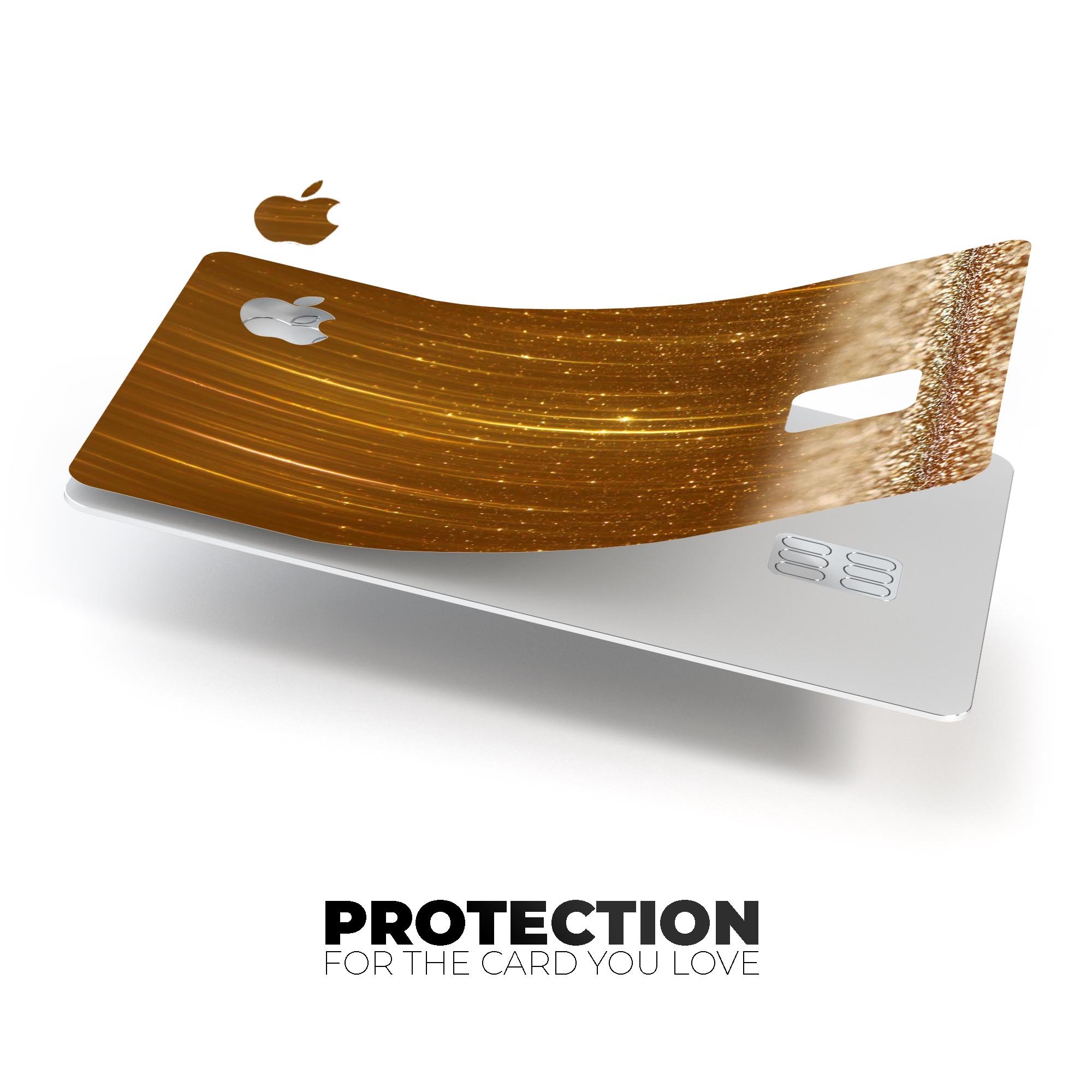 Premium Protective Decal Skin-Kit for Apple Card featuring scratched gold streaks design, showcasing its stylish and protective features.