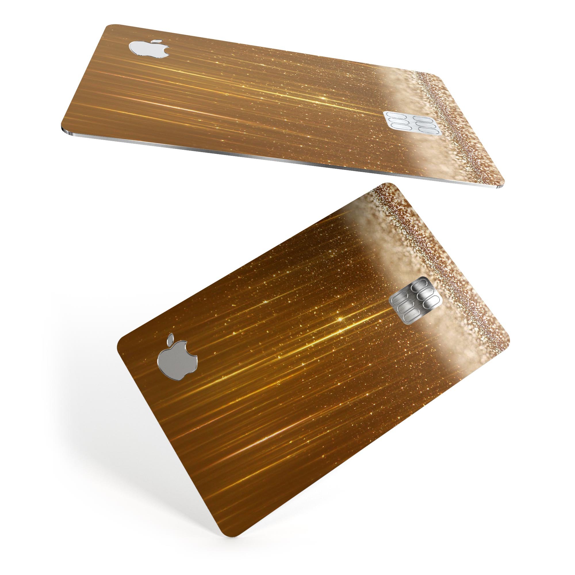 Premium Protective Decal Skin-Kit for Apple Card featuring scratched gold streaks design, showcasing its stylish and protective features.