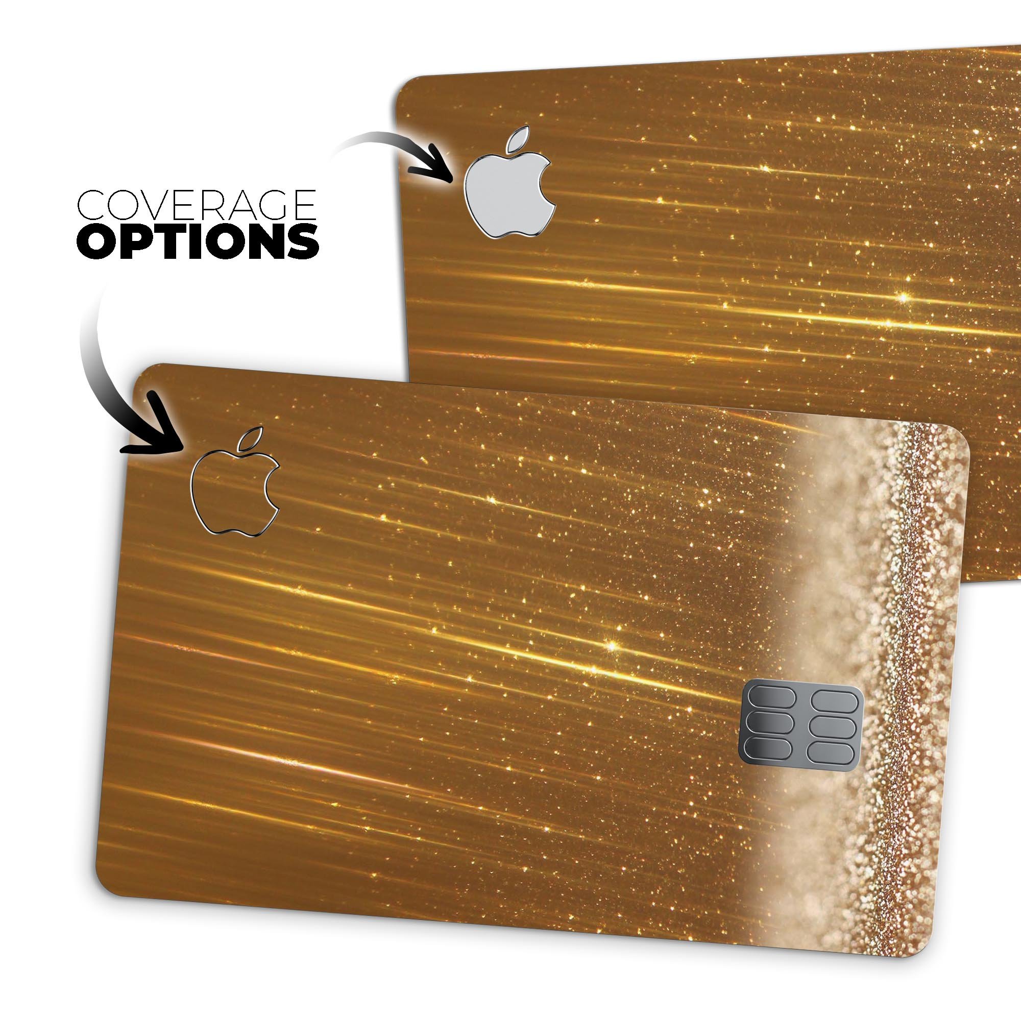 Premium Protective Decal Skin-Kit for Apple Card featuring scratched gold streaks design, showcasing its stylish and protective features.