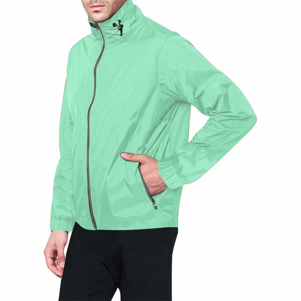 Seafoam Green Hooded Windbreaker Jacket for men and women, featuring a stylish design with adjustable hood and zippered pockets.