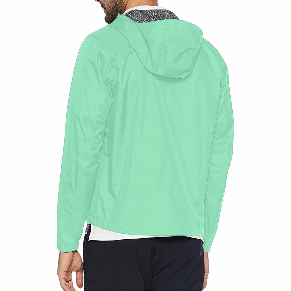 Seafoam Green Hooded Windbreaker Jacket for men and women, featuring a stylish design with adjustable hood and zippered pockets.