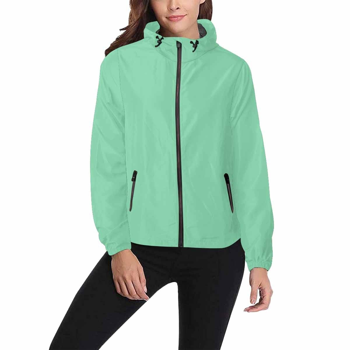 Seafoam Green Hooded Windbreaker Jacket for men and women, featuring a stylish design with adjustable hood and zippered pockets.