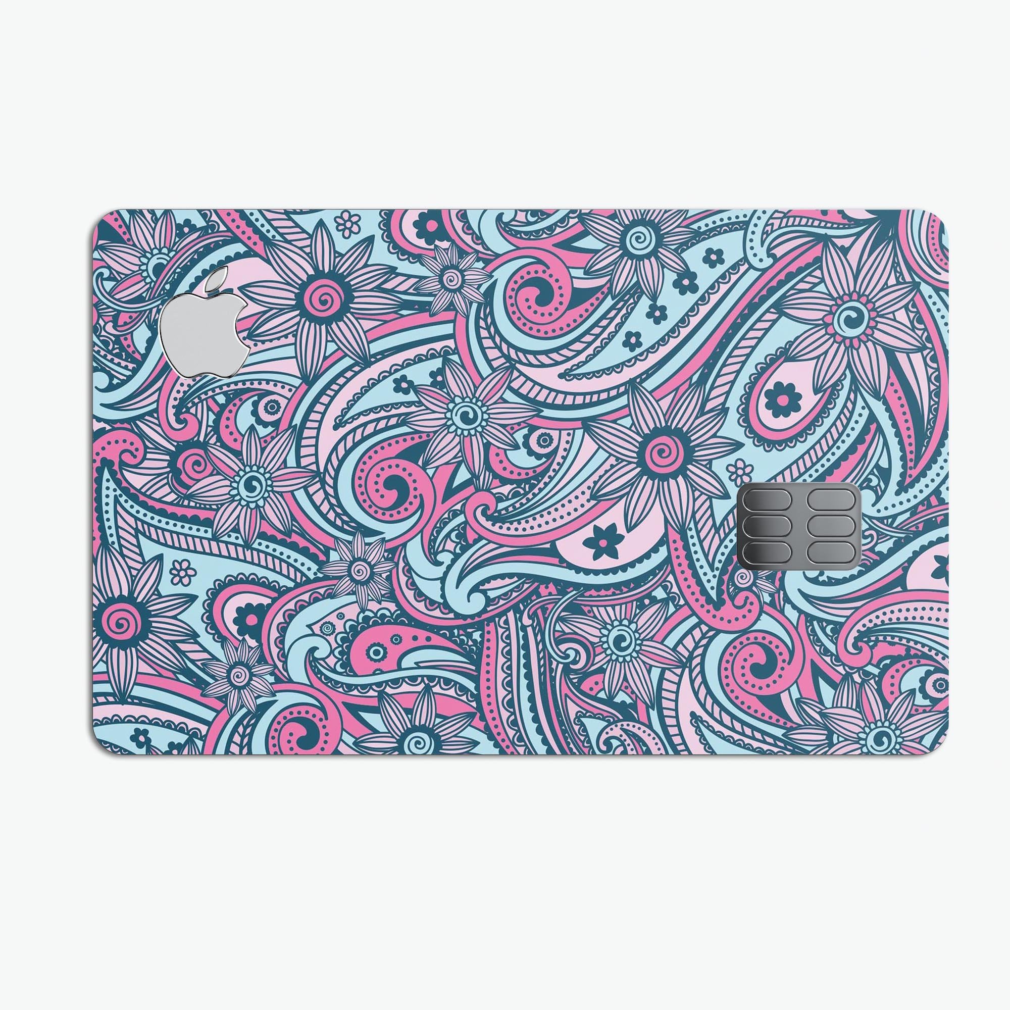 Seamless Mint and Pink Sprout decal skin for Apple Card, showcasing vibrant colors and a sleek design.