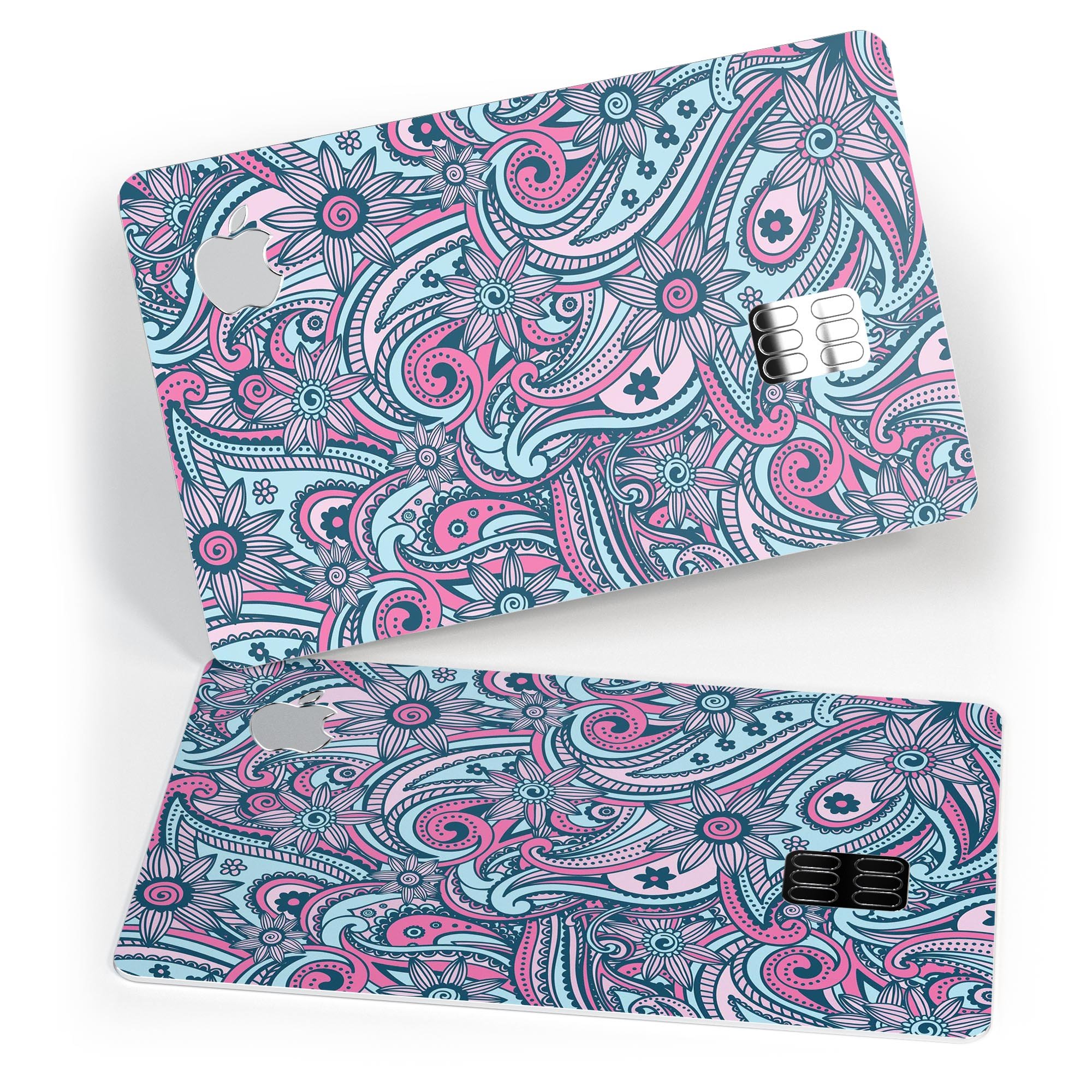 Seamless Mint and Pink Sprout decal skin for Apple Card, showcasing vibrant colors and a sleek design.