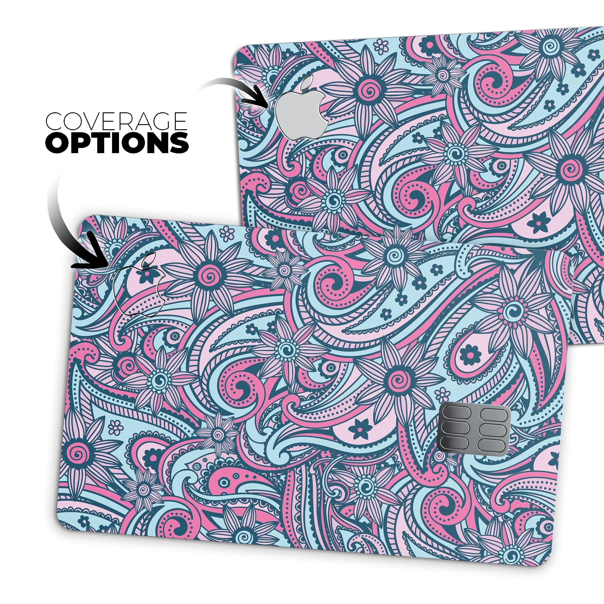 Seamless Mint and Pink Sprout decal skin for Apple Card, showcasing vibrant colors and a sleek design.