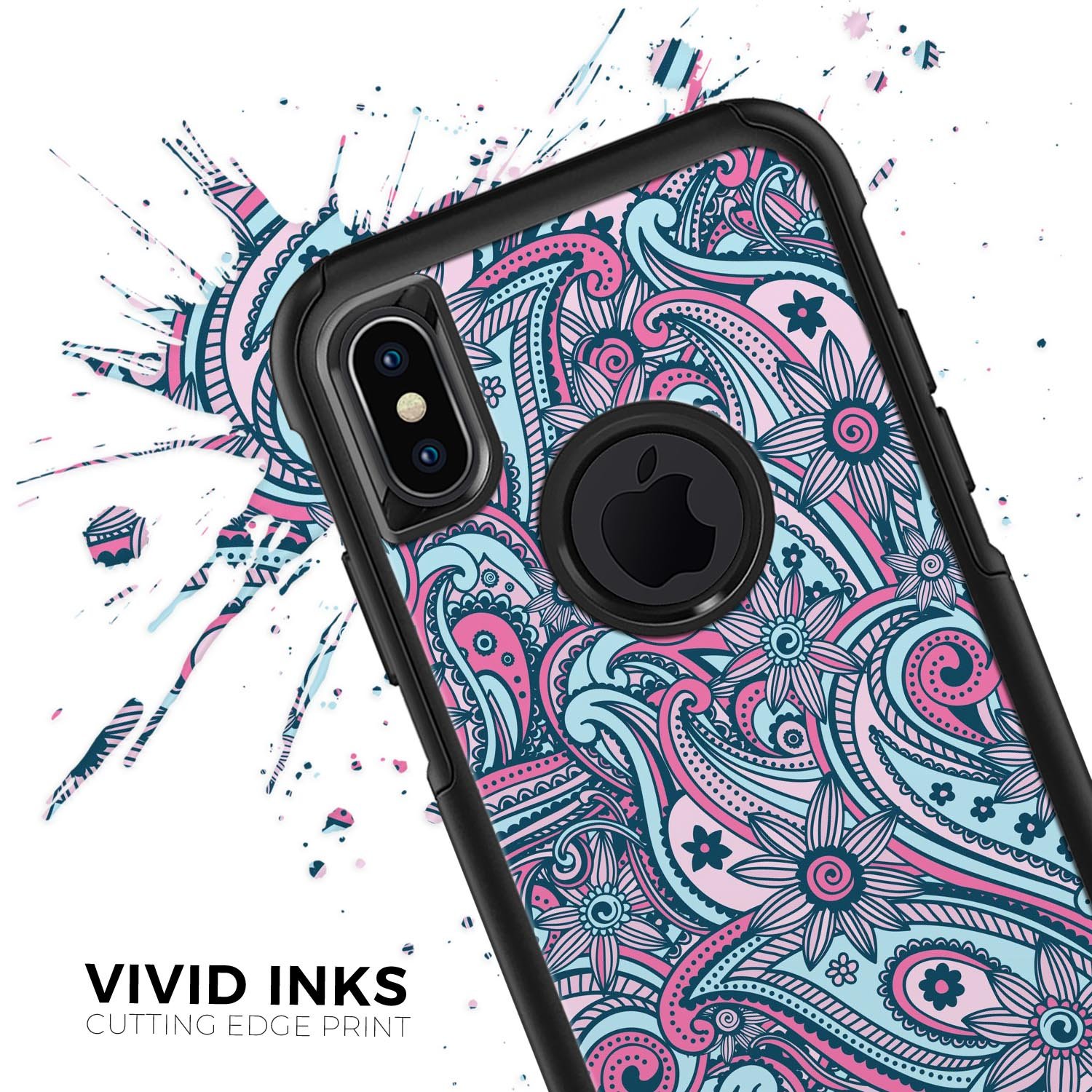 Seamless Mint and Pink Sprout Skin Kit for iPhone OtterBox Cases, showcasing vibrant mint and pink colors with a sleek design.