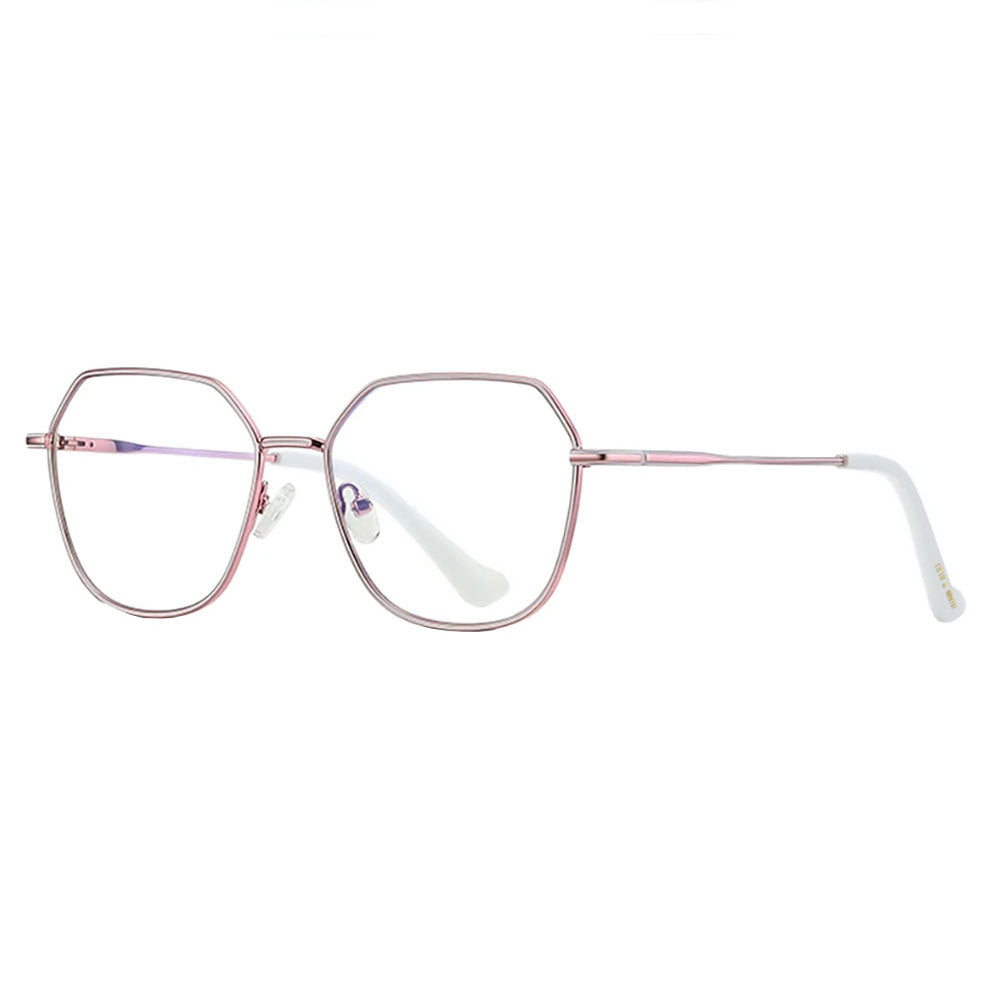 Selena Blue Light Blocking Glasses with geometric design and metal frames, featuring rubberized ear tips and nose pads.