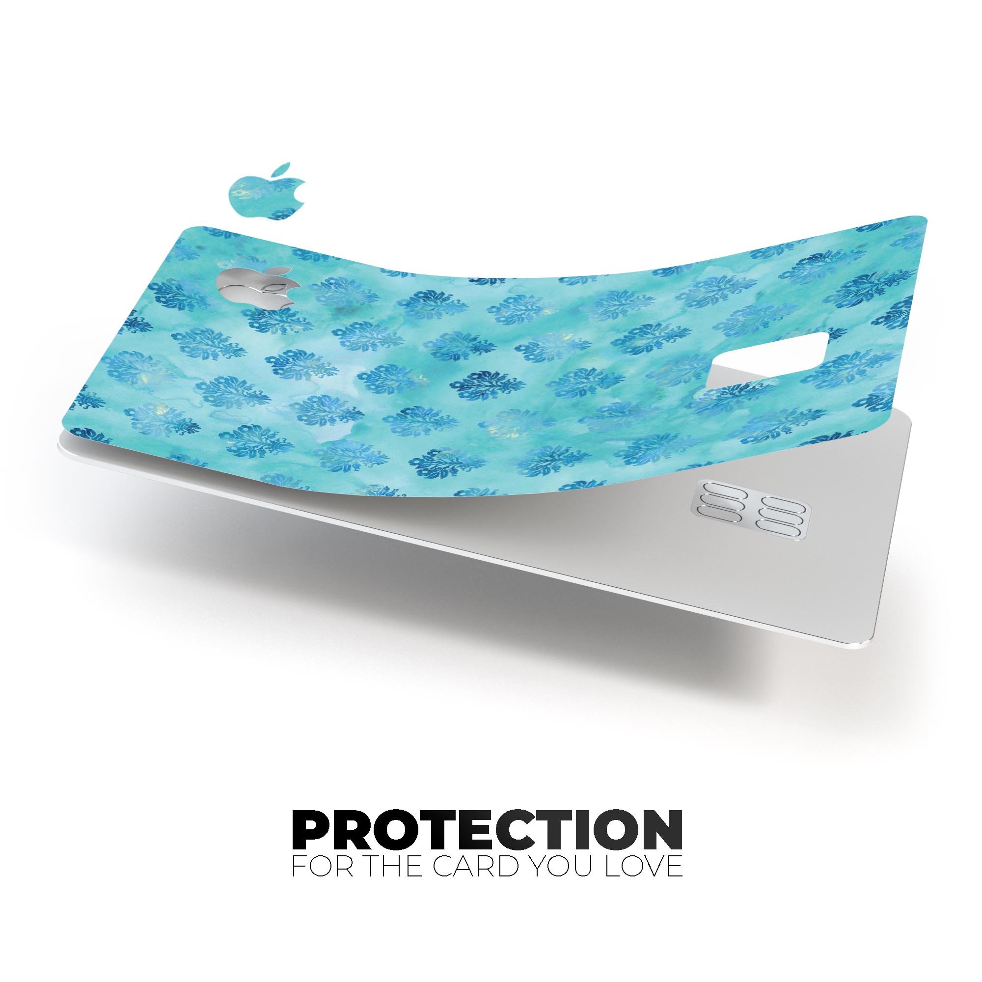 Shabby Chic Blue Watercolor Pattern decal on an Apple Card, showcasing its vibrant colors and protective design.