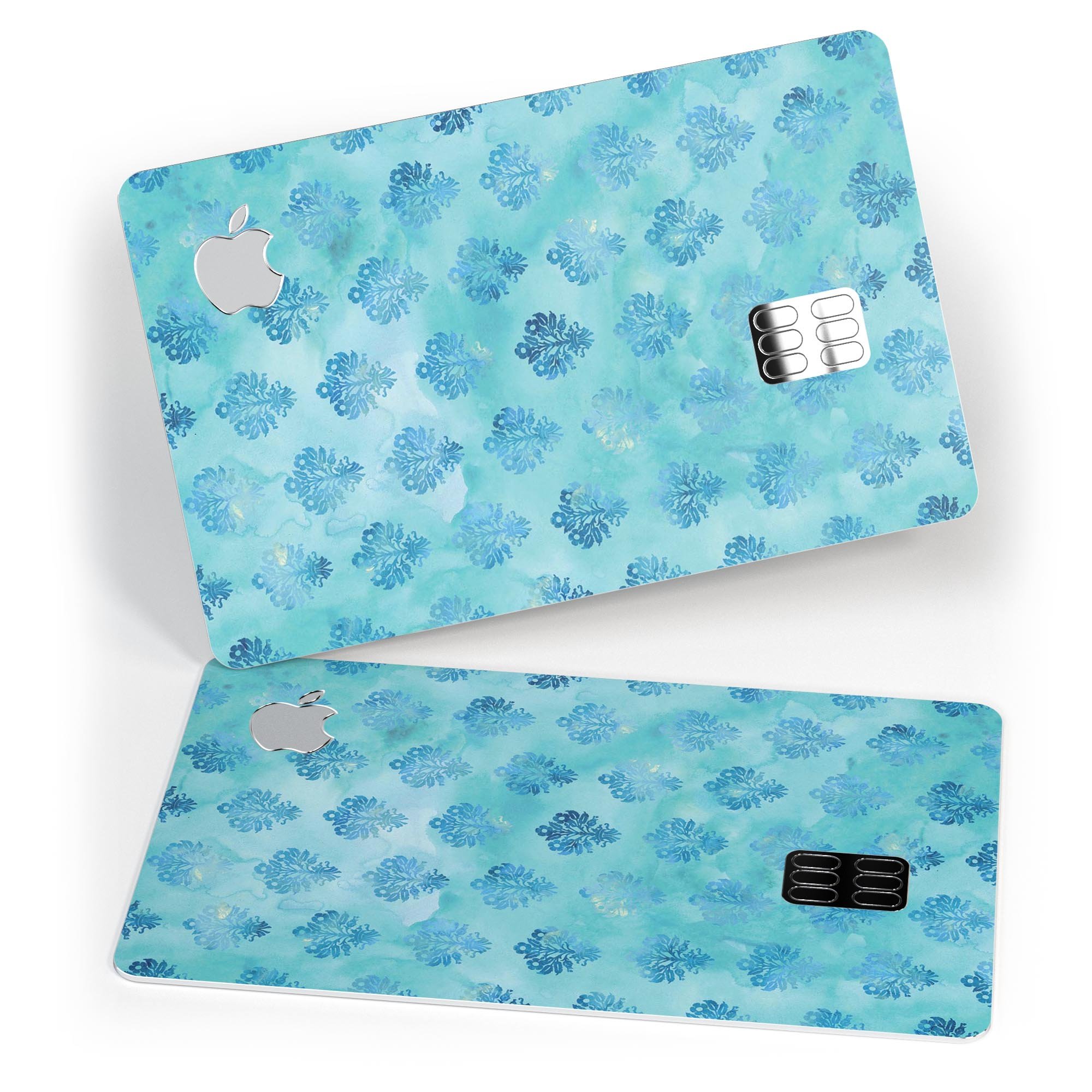 Shabby Chic Blue Watercolor Pattern decal on an Apple Card, showcasing its vibrant colors and protective design.