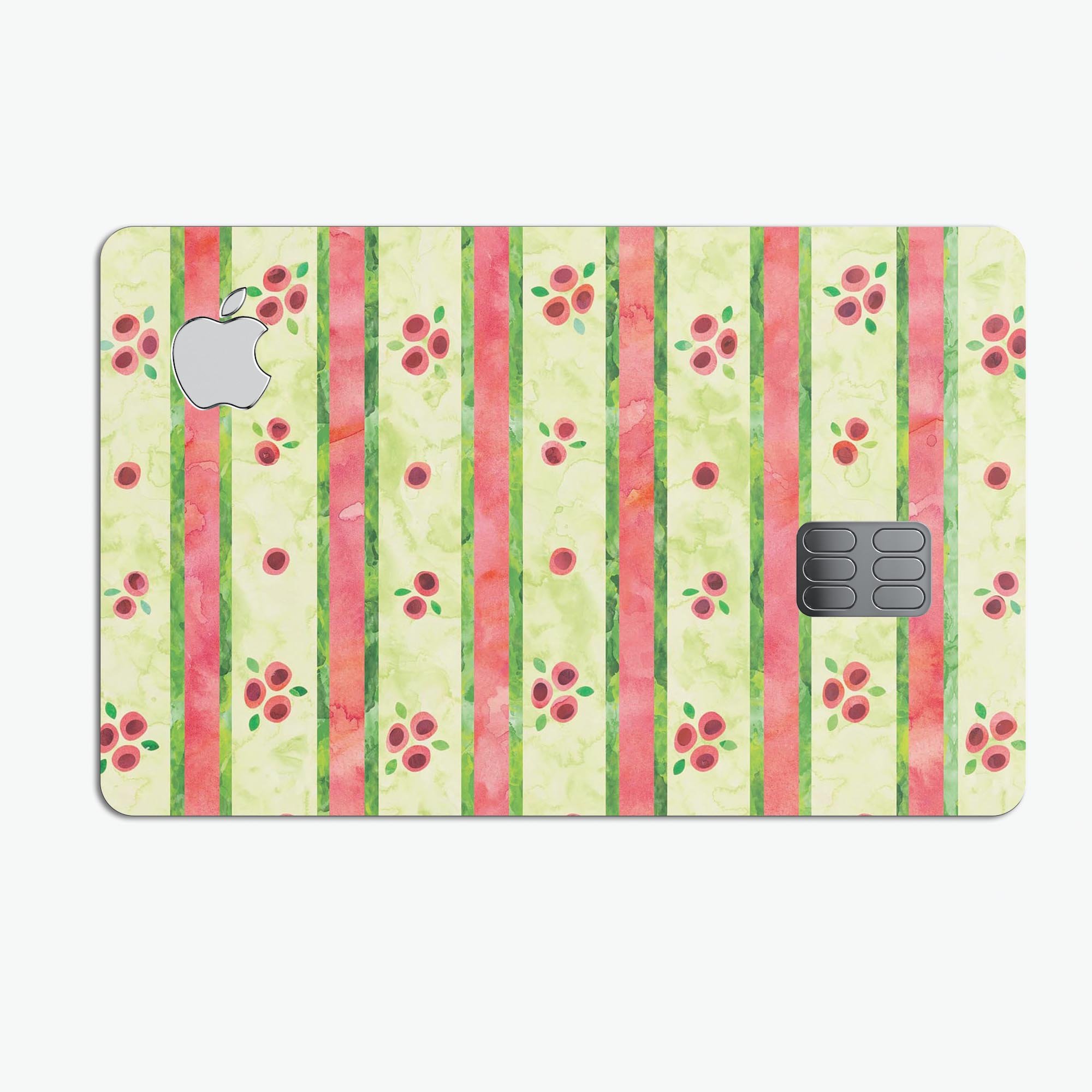 Shabby Chic Watercolor Holly Pattern decal on an Apple Card, showcasing its vibrant design and premium finish.