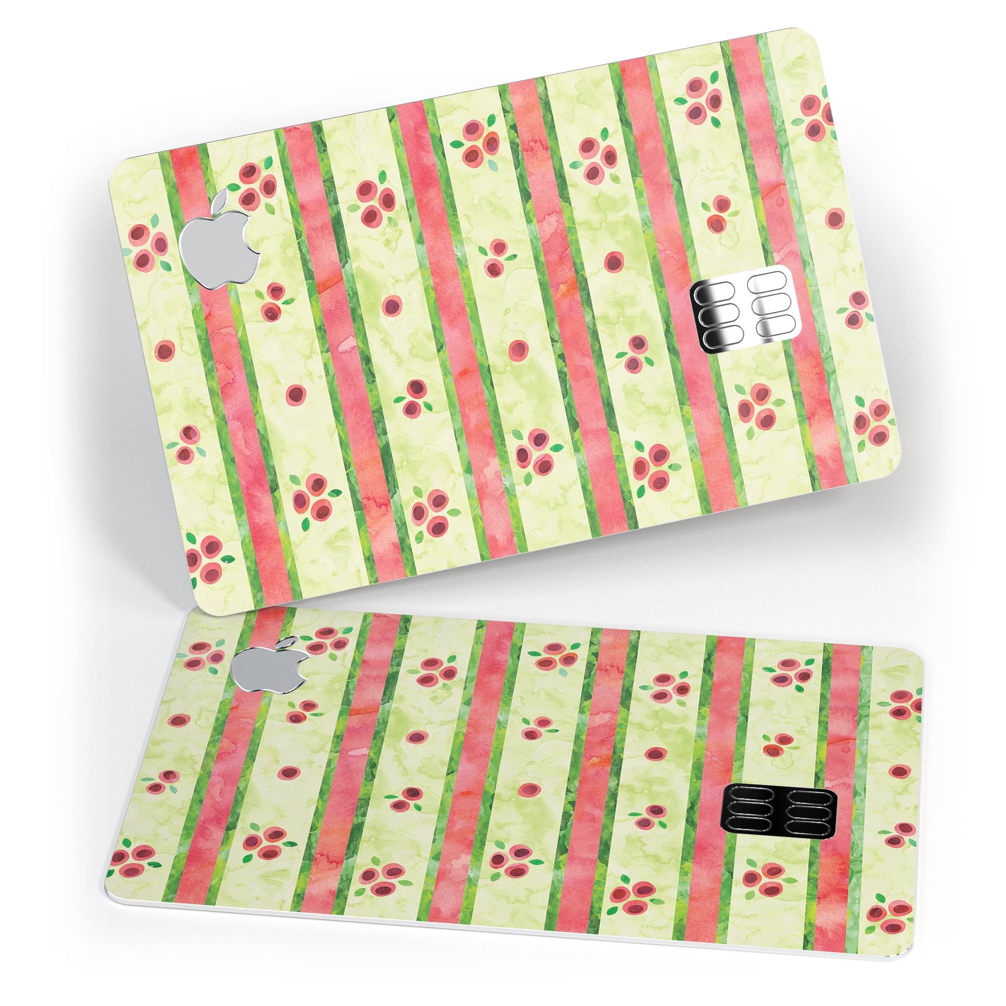 Shabby Chic Watercolor Holly Pattern decal on an Apple Card, showcasing its vibrant design and premium finish.