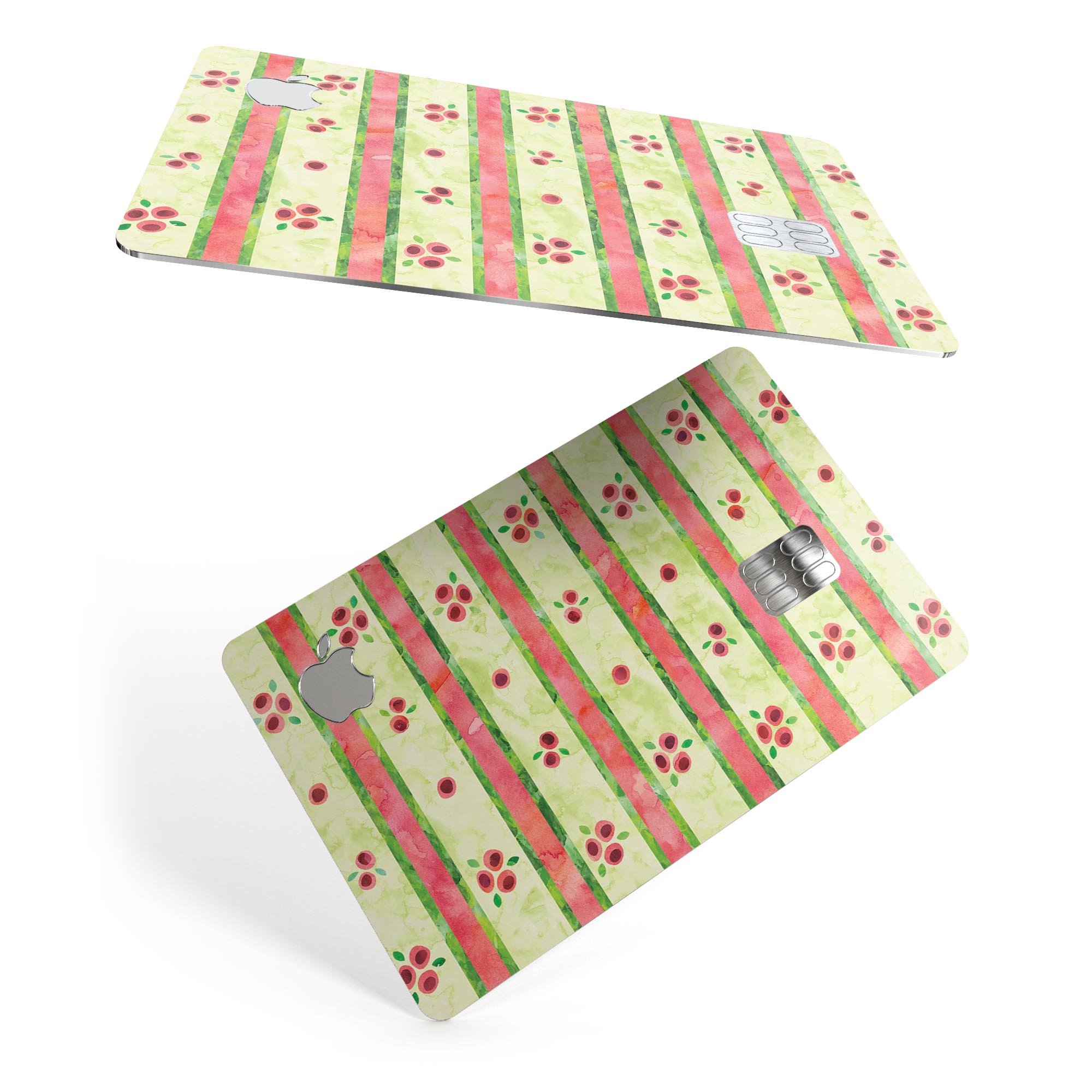 Shabby Chic Watercolor Holly Pattern decal on an Apple Card, showcasing its vibrant design and premium finish.