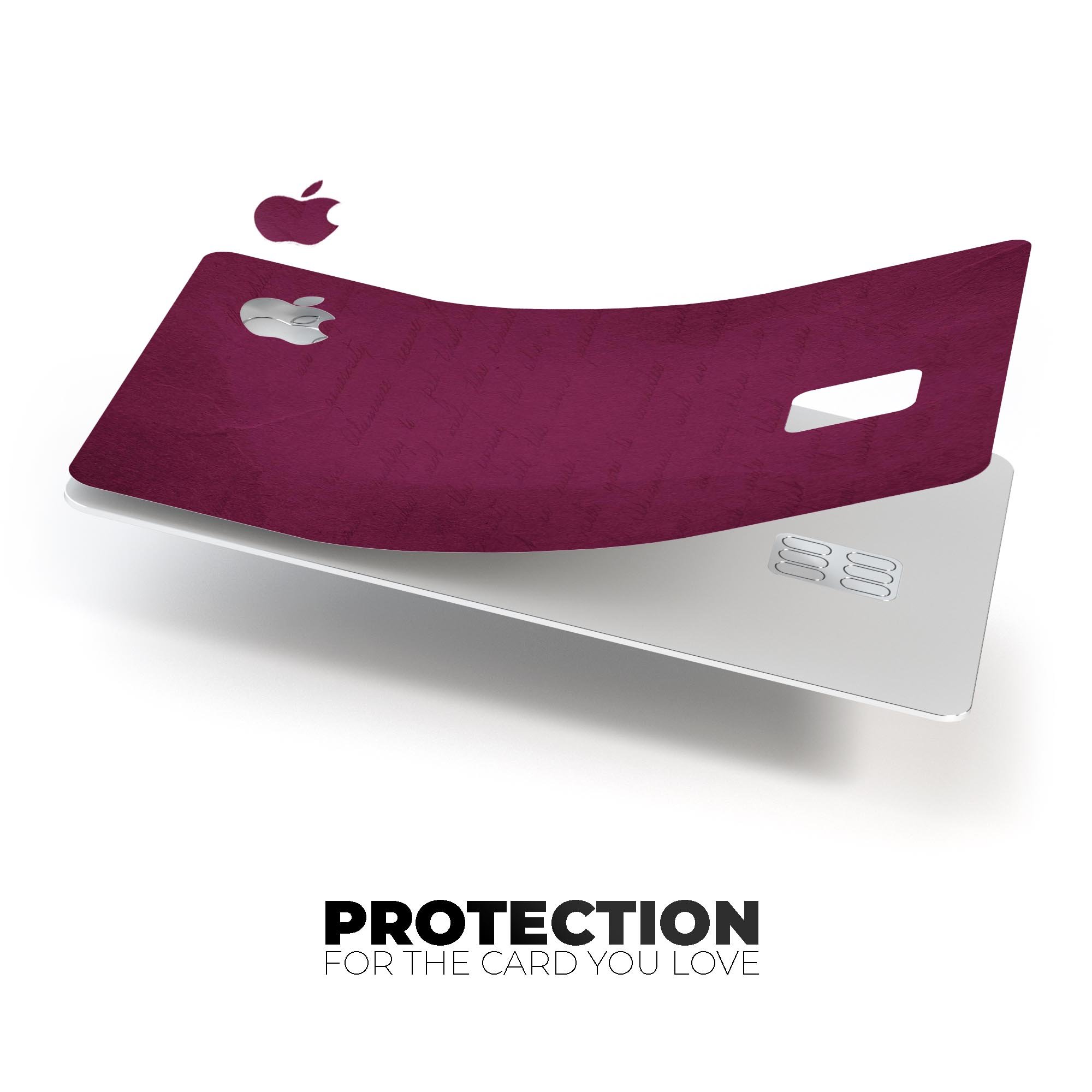 Shades of Burgundy Over Vintage Script decal applied on an Apple Card, showcasing its elegant design and premium finish.