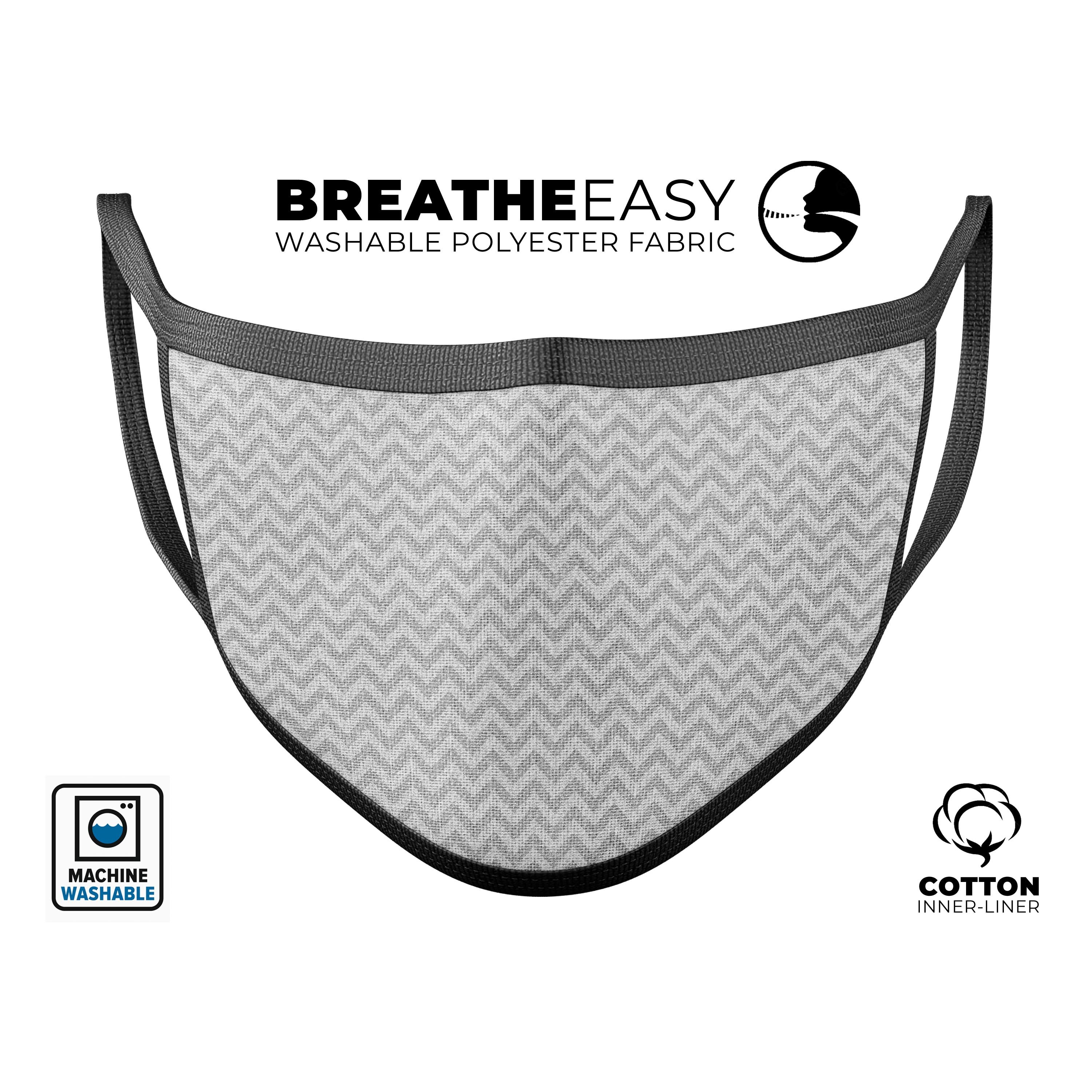 Shades of Gray Horizontal Chevron mouth cover, featuring a stylish chevron pattern, adjustable ear-loops, and made from soft cotton material.