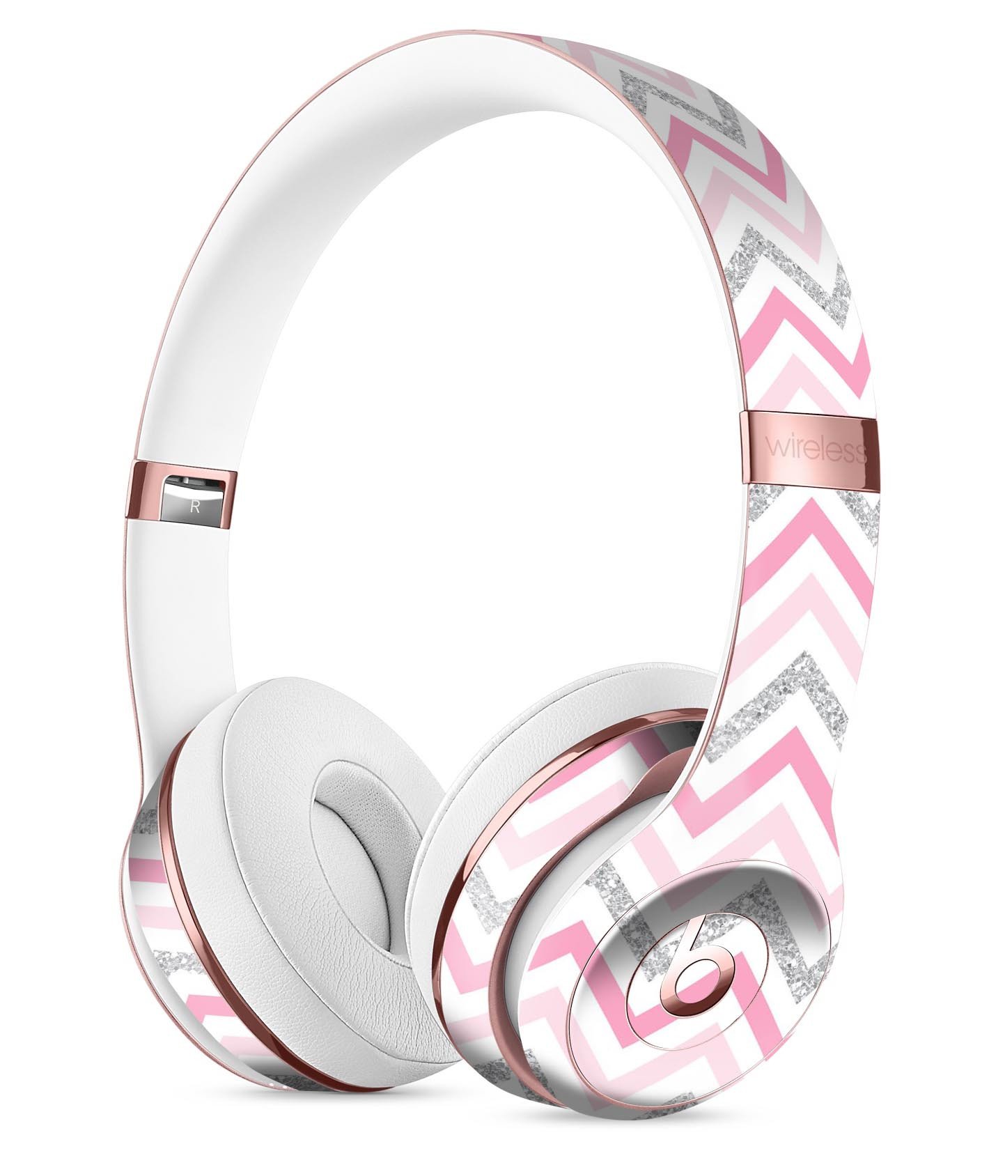 Shades of Pink Glitter Chevron Full-Body Skin Kit designed for Beats by Dre Solo 3 Wireless Headphones, showcasing vibrant pink glitter pattern.