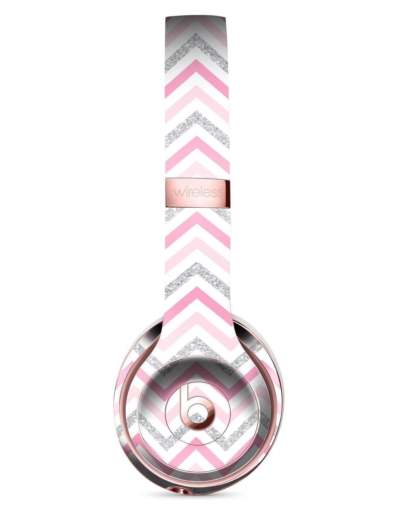 Shades of Pink Glitter Chevron Full-Body Skin Kit designed for Beats by Dre Solo 3 Wireless Headphones, showcasing vibrant pink glitter pattern.