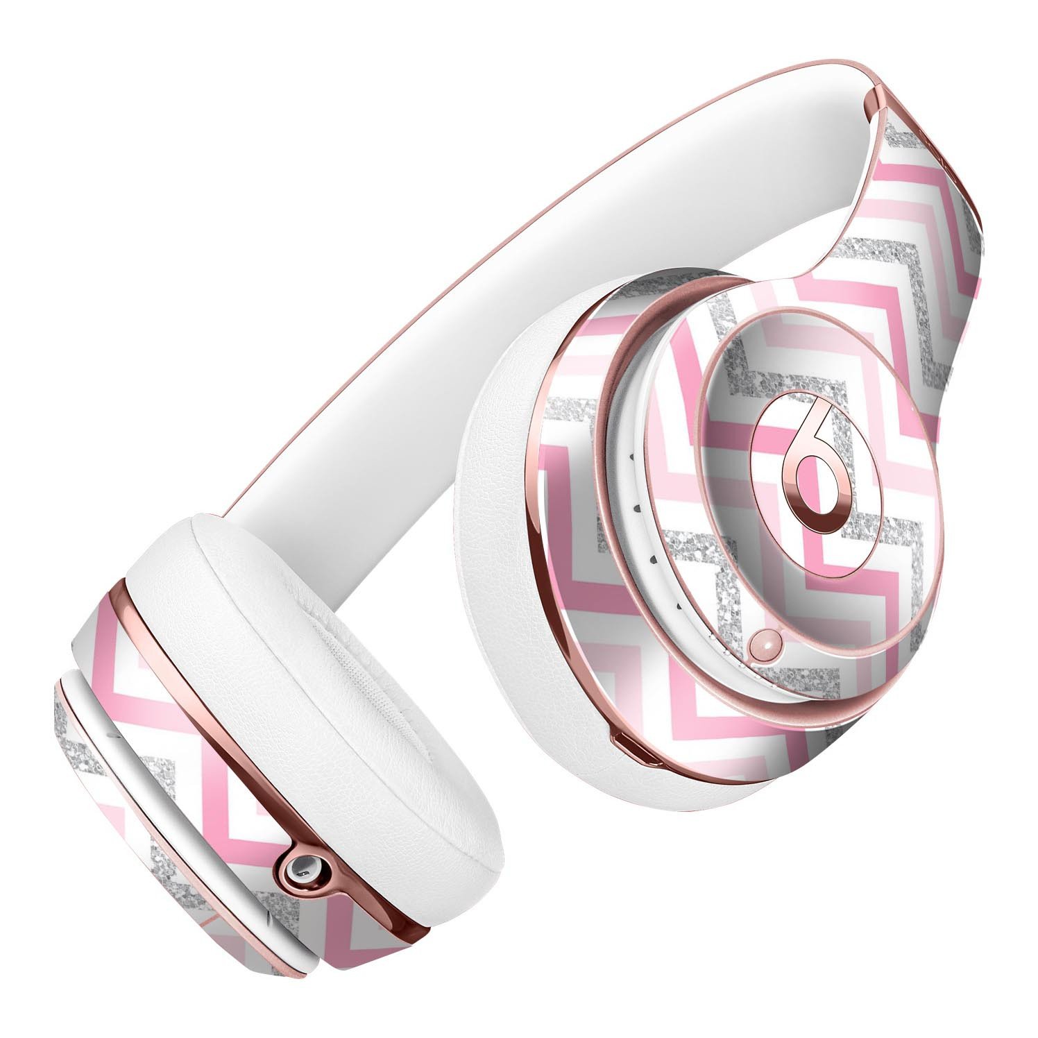 Shades of Pink Glitter Chevron Full-Body Skin Kit designed for Beats by Dre Solo 3 Wireless Headphones, showcasing vibrant pink glitter pattern.