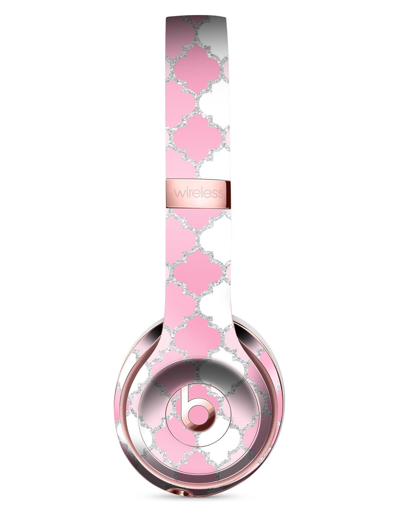 Shades of Pink Quatrefoil Full-Body Skin Kit designed for Beats by Dre Solo 3 Wireless Headphones, showcasing vibrant pink colors and elegant pattern.