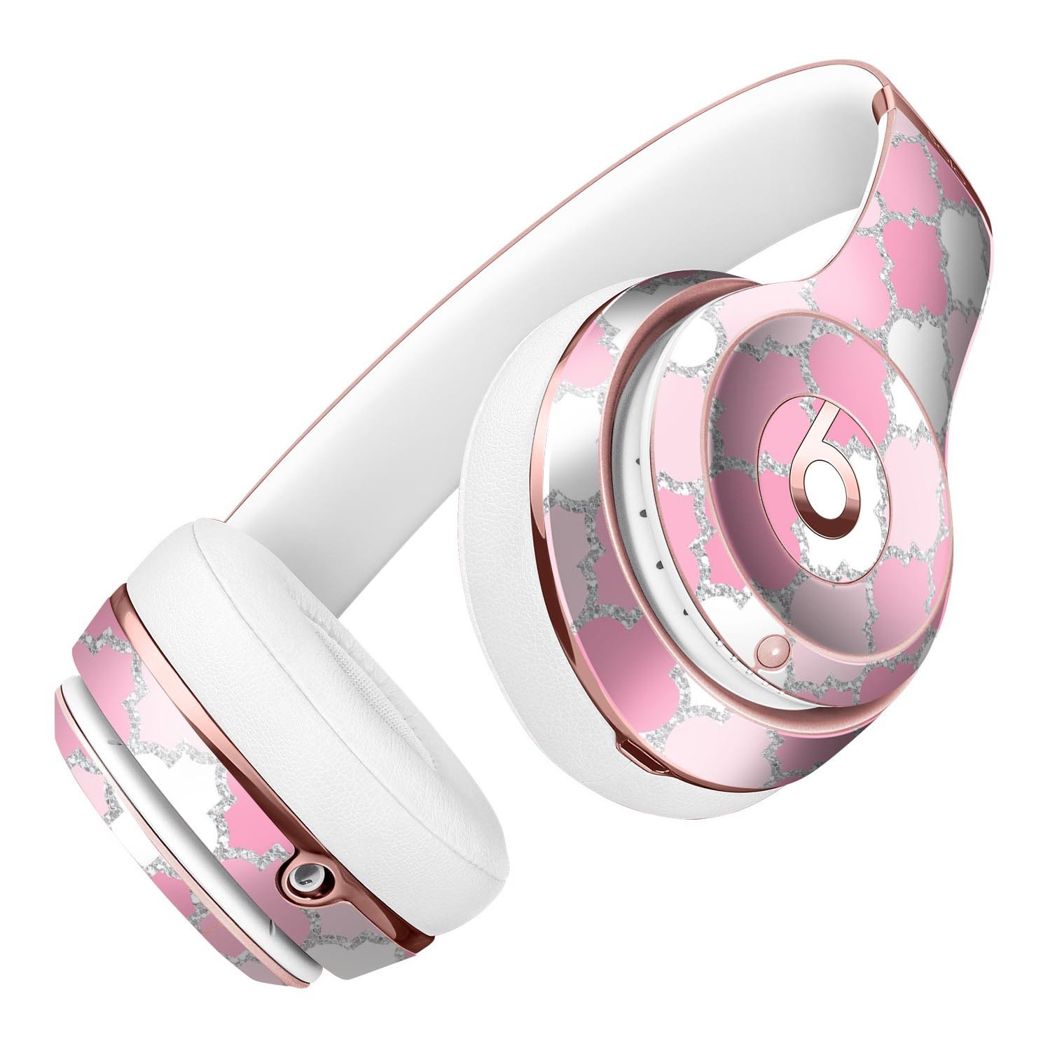 Shades of Pink Quatrefoil Full-Body Skin Kit designed for Beats by Dre Solo 3 Wireless Headphones, showcasing vibrant pink colors and elegant pattern.