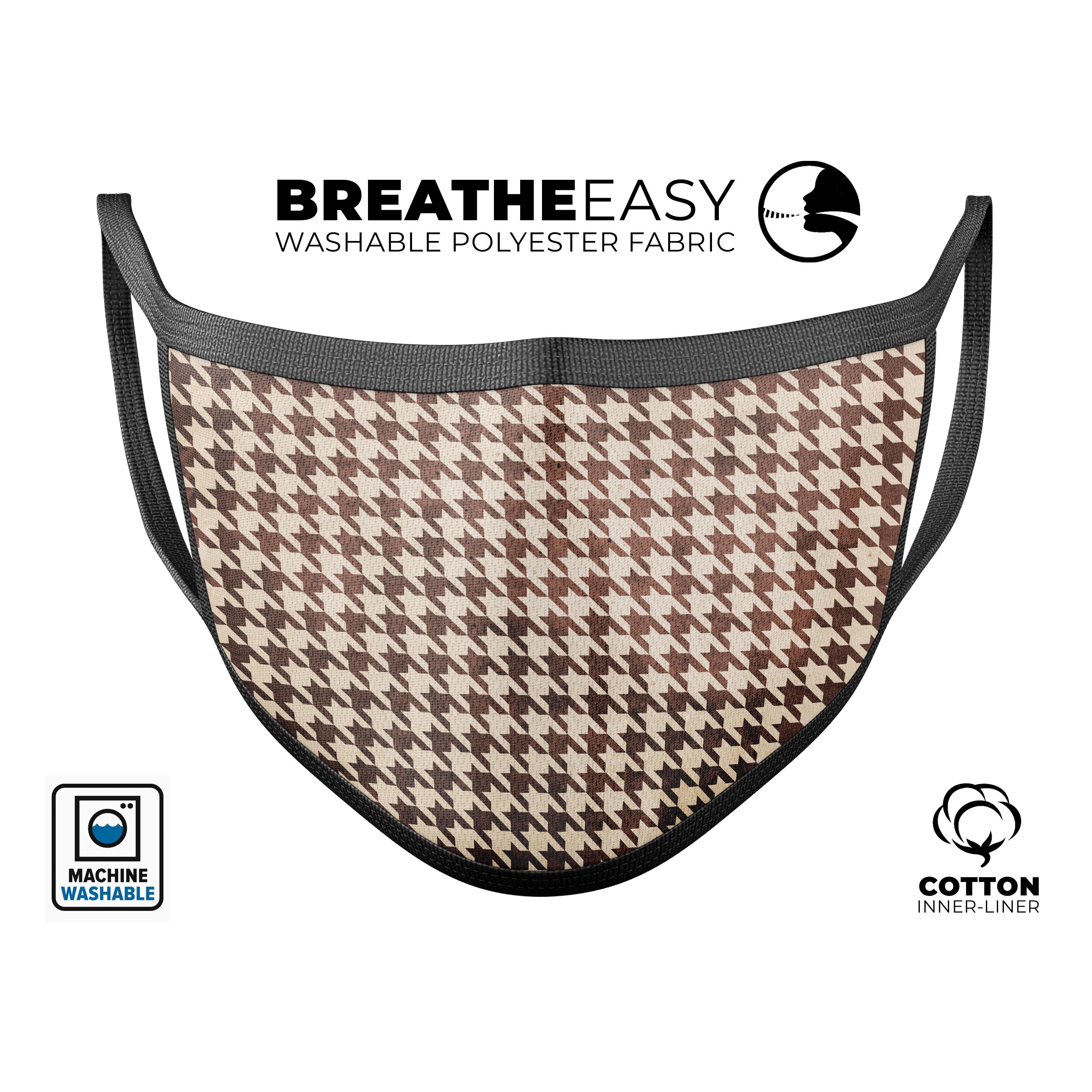 Sharp Brown and Tan Pattern mouth cover, showcasing a stylish design with adjustable ear loops for a comfortable fit.