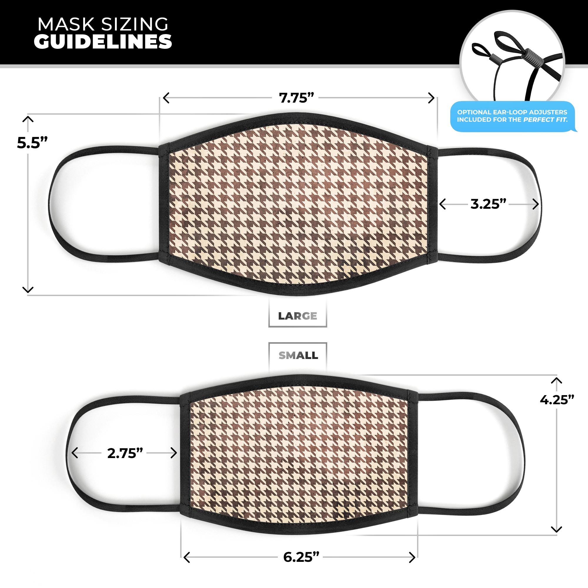 Sharp Brown and Tan Pattern mouth cover, showcasing a stylish design with adjustable ear loops for a comfortable fit.