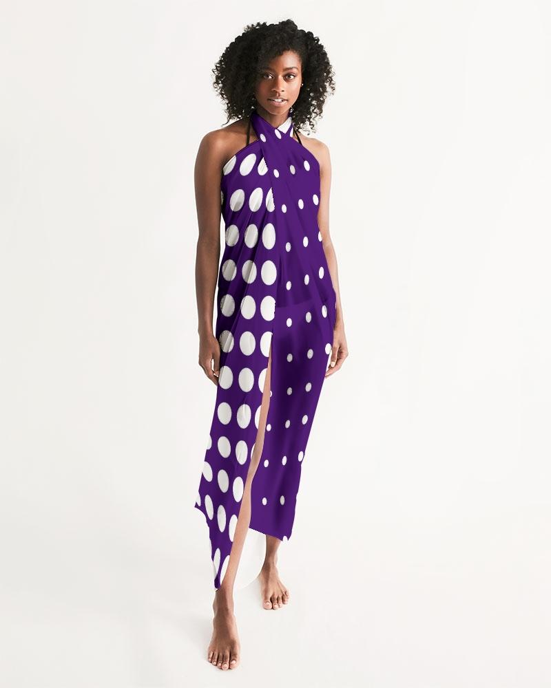 Sheer purple swim cover up with dotted pattern, lightweight and flowy, perfect for beach or poolside wear.