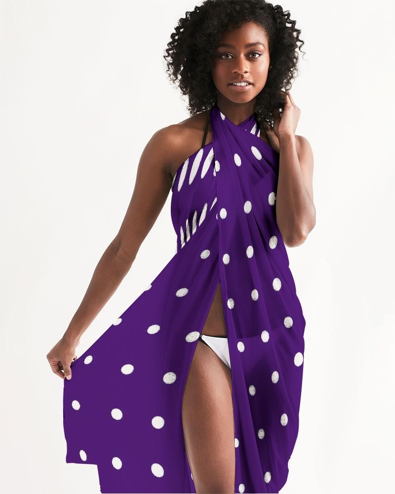 Sheer purple swim cover up with dotted pattern, lightweight and flowy, perfect for beach or poolside wear.