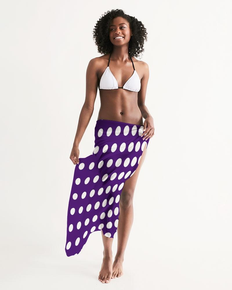 Sheer purple swim cover up with dotted pattern, lightweight and flowy, perfect for beach or poolside wear.