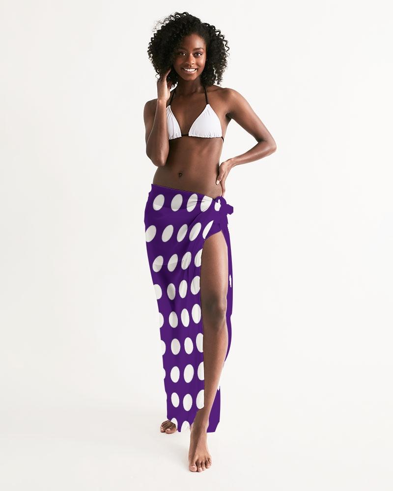 Sheer purple swim cover up with dotted pattern, lightweight and flowy, perfect for beach or poolside wear.