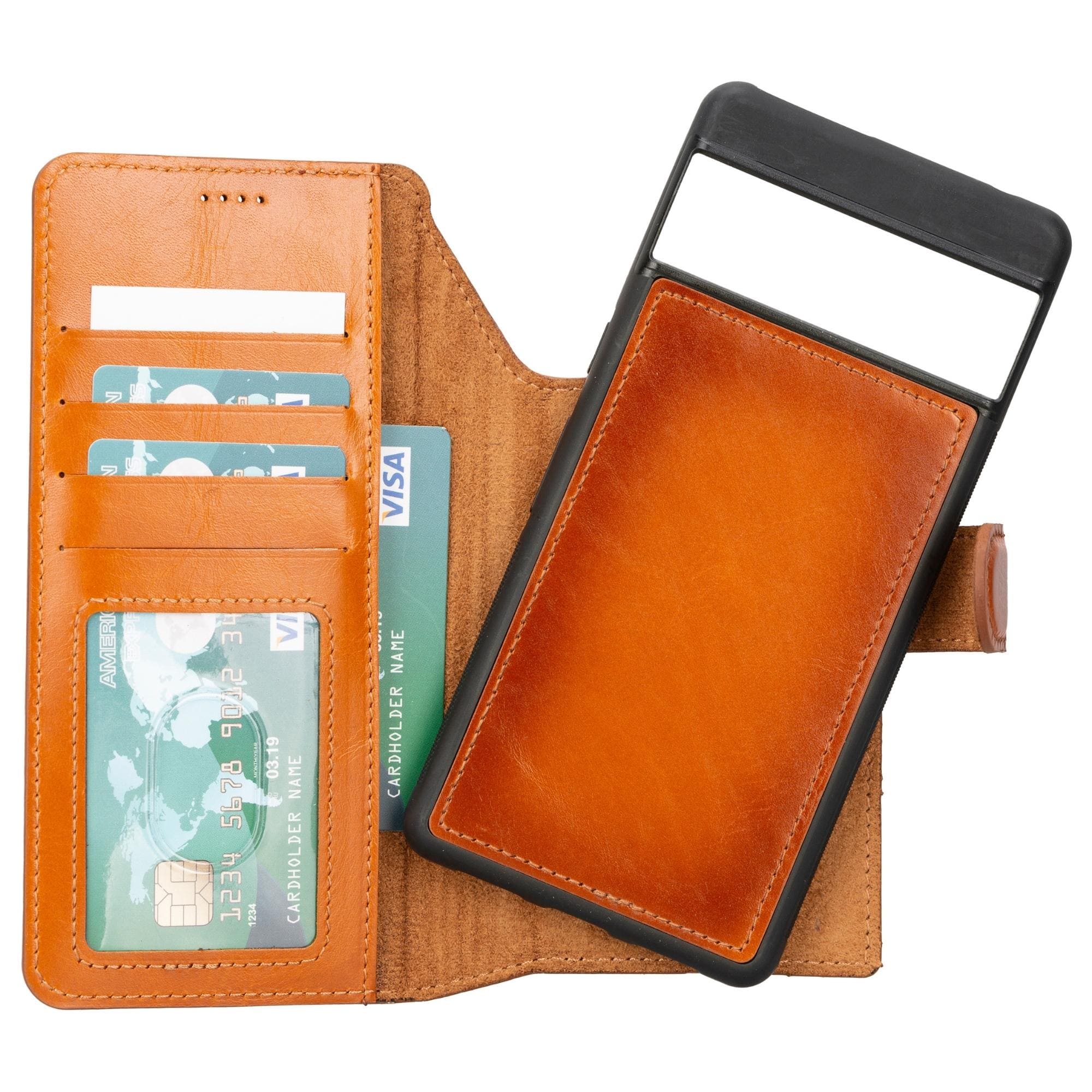 Sheridan Leather Detachable Wallet for Google Pixel 4XL & 4, showcasing its elegant design, card slots, and magnetic closure.