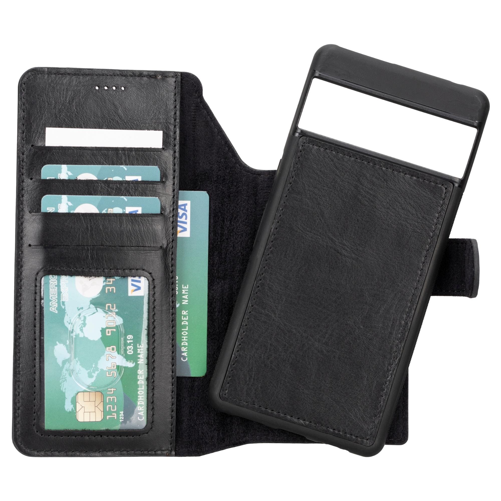 Sheridan Leather Detachable Wallet for Google Pixel 4XL & 4, showcasing its elegant design, card slots, and magnetic closure.