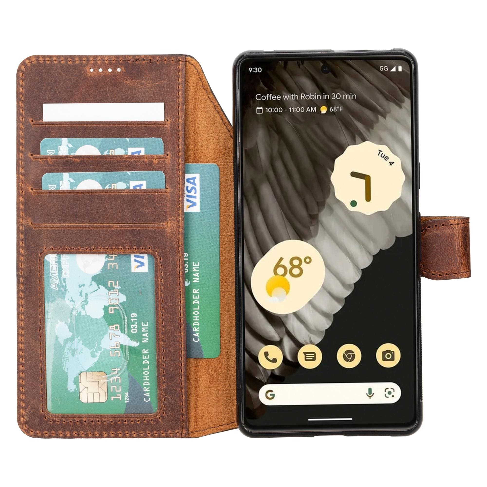 Sheridan Leather Detachable Wallet for Google Pixel 4XL & 4, showcasing its elegant design, card slots, and magnetic closure.