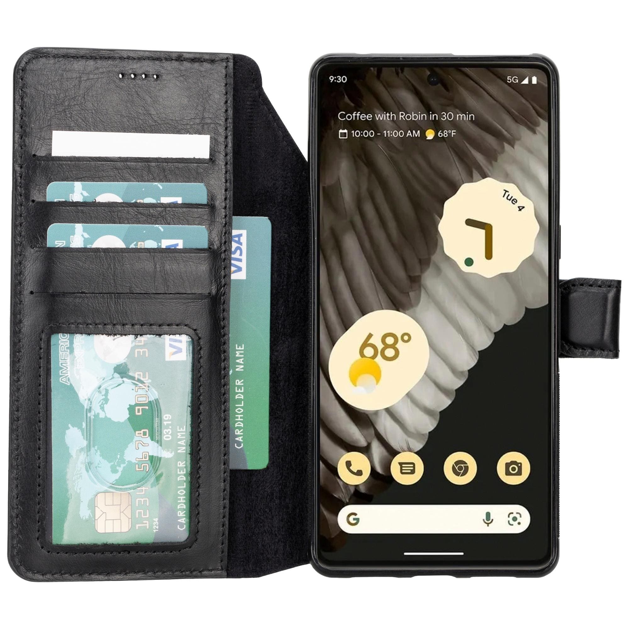 Sheridan Leather Detachable Wallet for Google Pixel 4XL & 4, showcasing its elegant design, card slots, and magnetic closure.