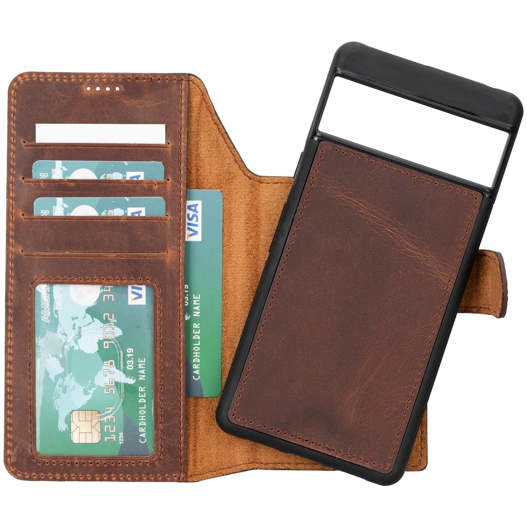 Sheridan Leather Detachable Wallet for Google Pixel 4XL & 4, showcasing its elegant design, card slots, and magnetic closure.