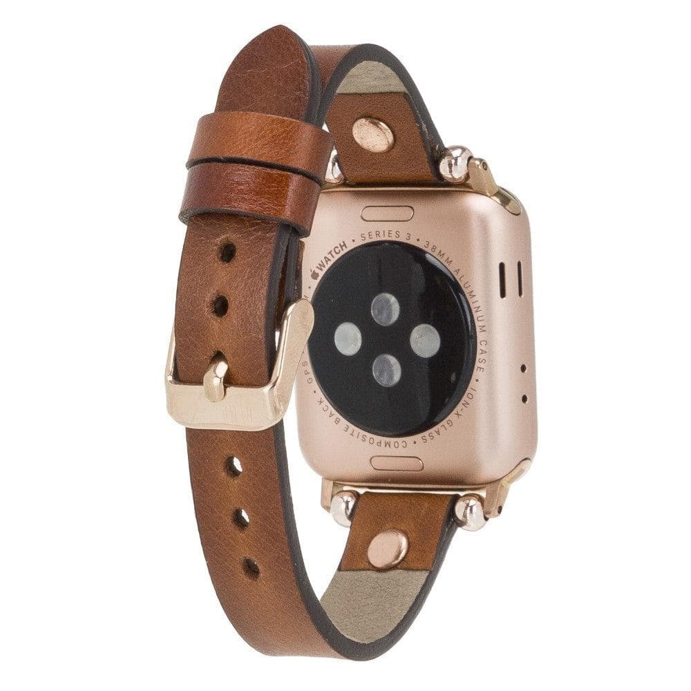 Shibden Ferro Apple Watch Leather Watch Strap in premium full-grain leather with stainless steel buckle, showcasing personalization options.